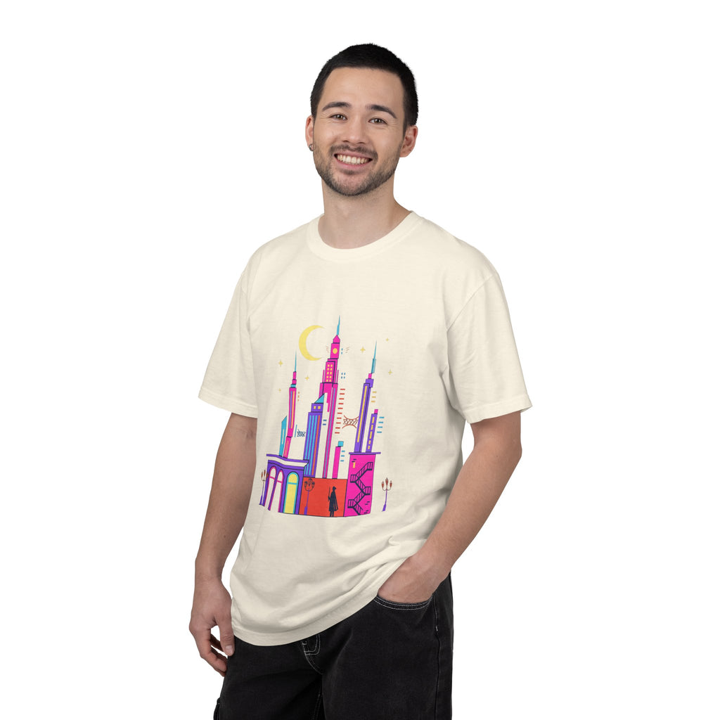 PRB Neon City Skyline T-shirt | Vibrant Urban Nightscape Tee by Power Runs Black