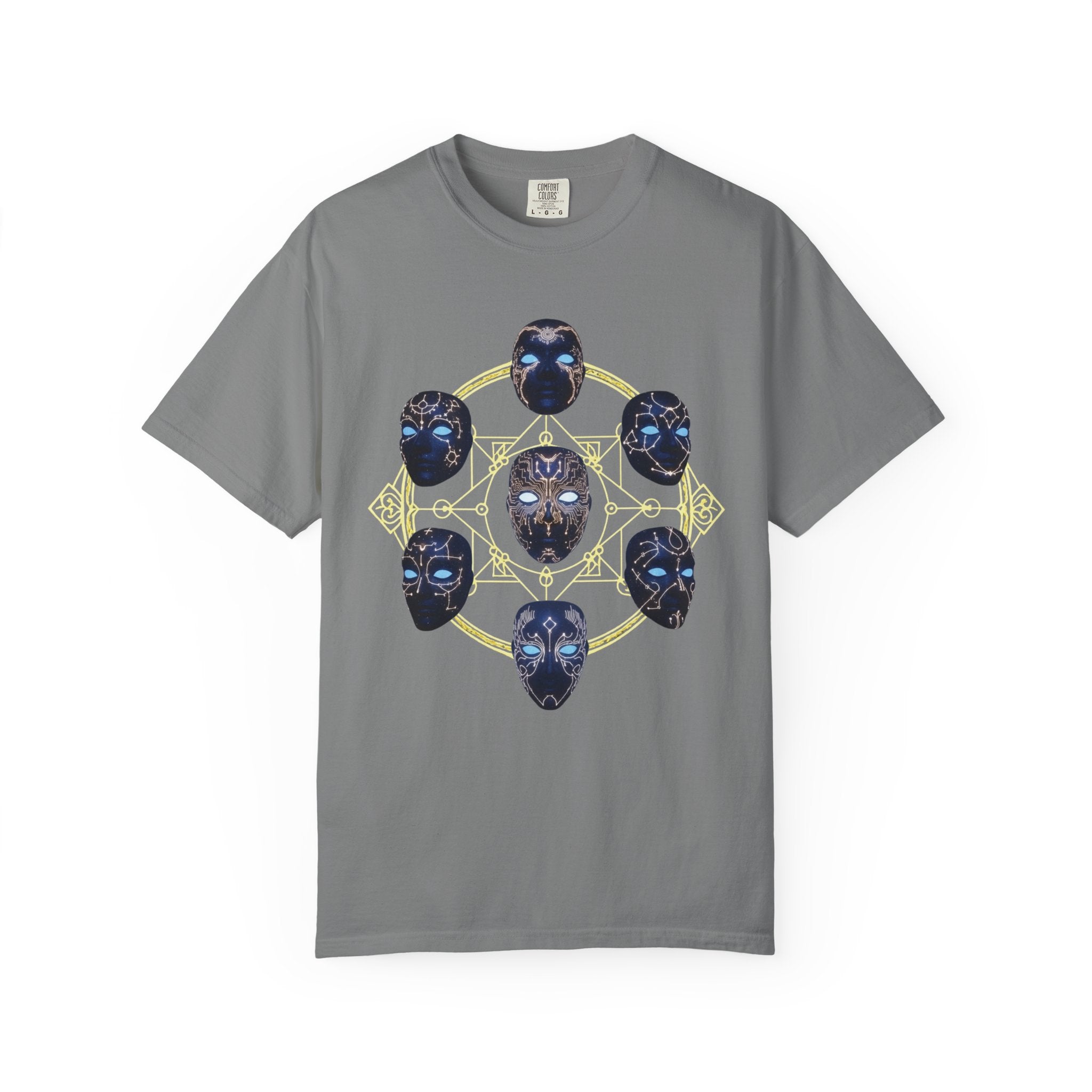 PRB Tribal Mask Circle Graphic Tee, Spiritual Afrocentric Art by Printify