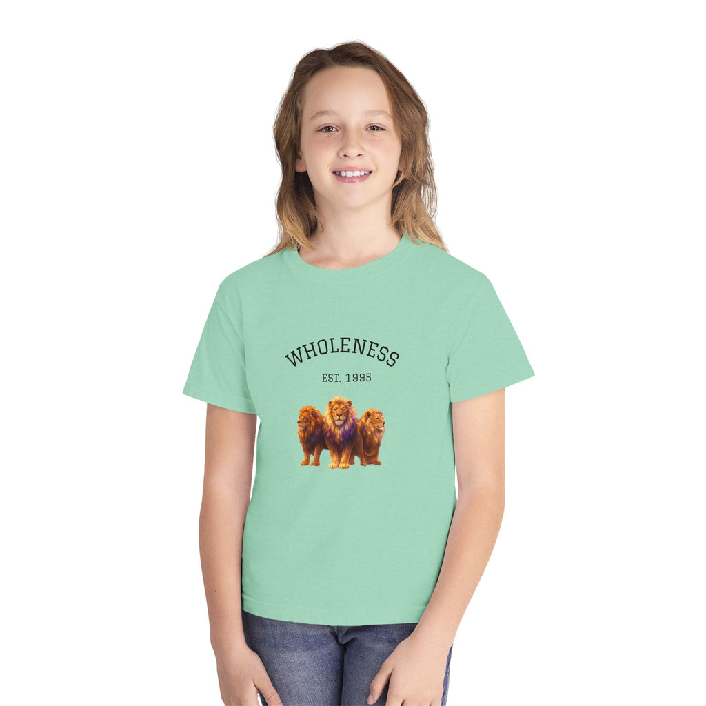PRB Youth Tee — "Wholeness Est. 1995" Lion Graphic Kids Shirt by Power Runs Black
