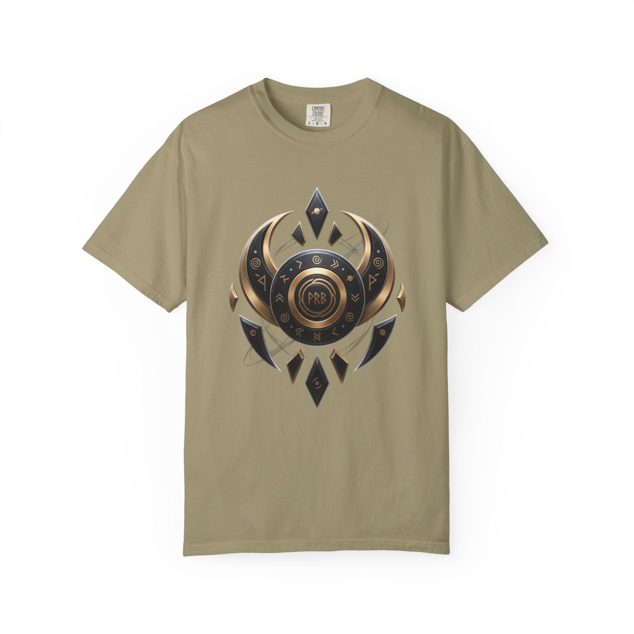 Power Runs Black Mystic Compass Disc T-Shirt — Geometric Gold & Black Emblem Tee by Printify