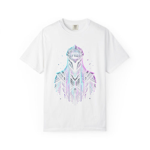 Printify PRB Machine‑Spirit Overlord 4K Futuristic Geometric Helmet T-Shirt | Neon Tech Line Art - T-Shirt