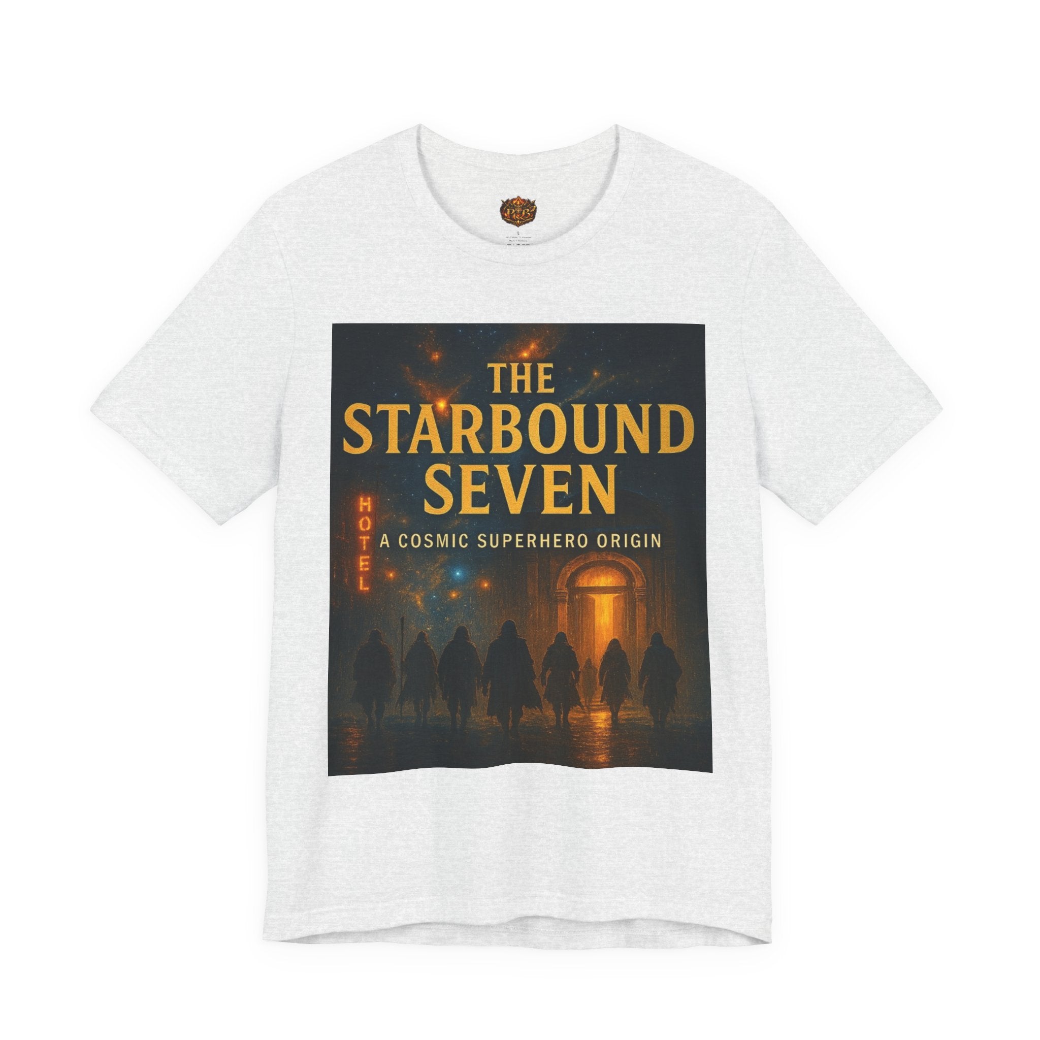 Power Runs Black PRB The Starbound Seven Tee – Retro Cosmic Superhero Poster Shirt by Power Runs Black