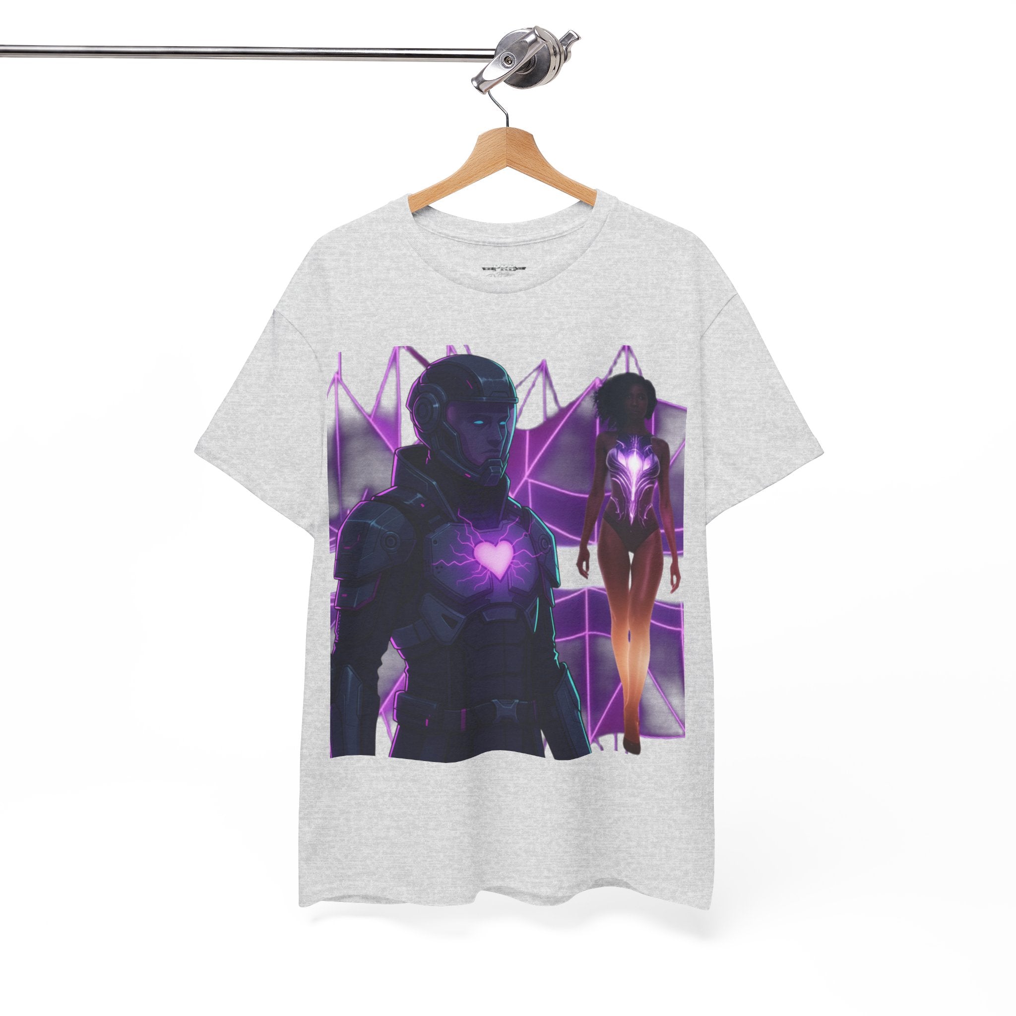 Power Run Black PRB Pretty Rich Bitch The Collection Purple Heart Cyberpunk Knight T-Shirt | Futuristic Armor Sci‑Fi Tee by Printify
