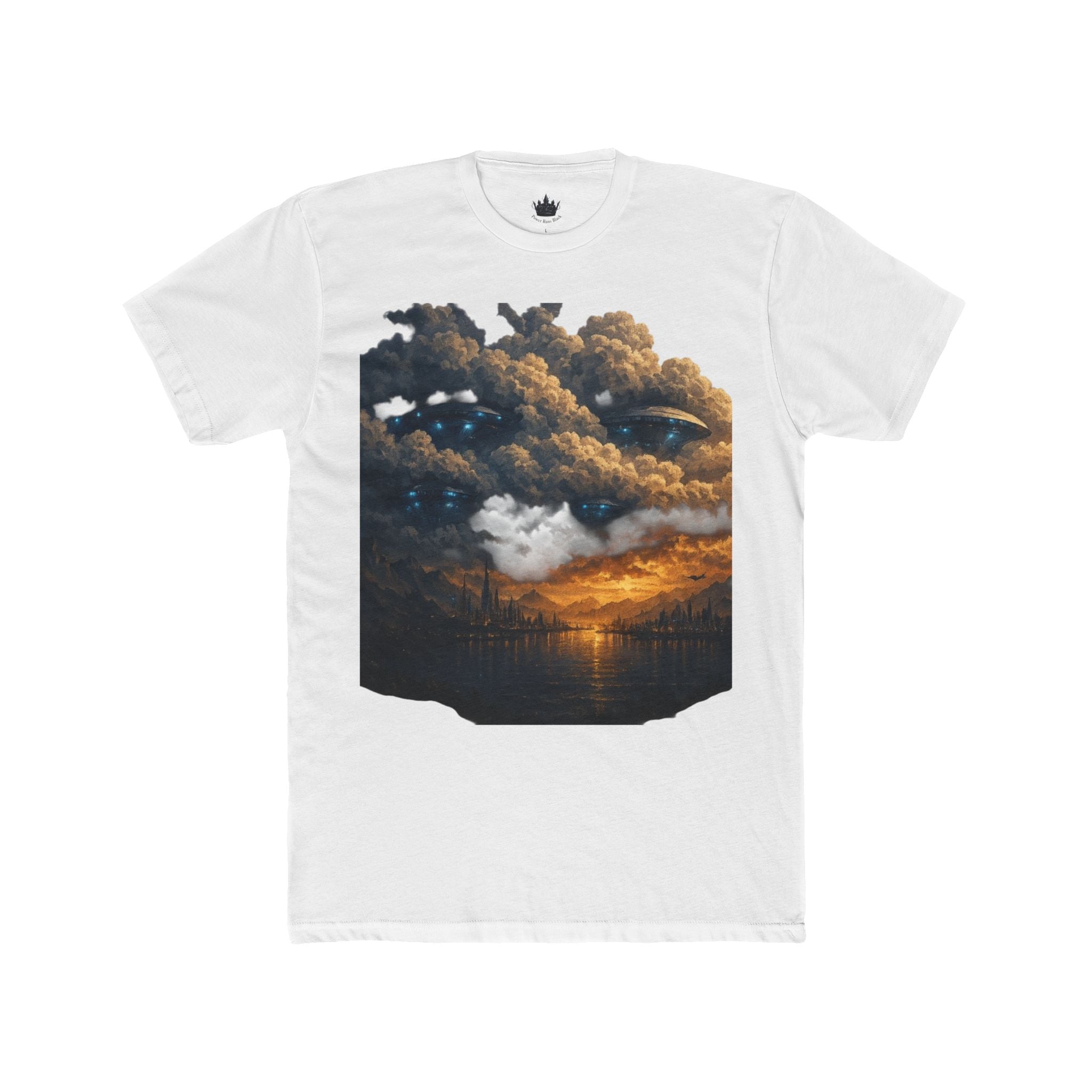 PRB Sunset Stormscape Tee — Dramatic Cloudscape Graphic T-Shirt by Power Runs Black