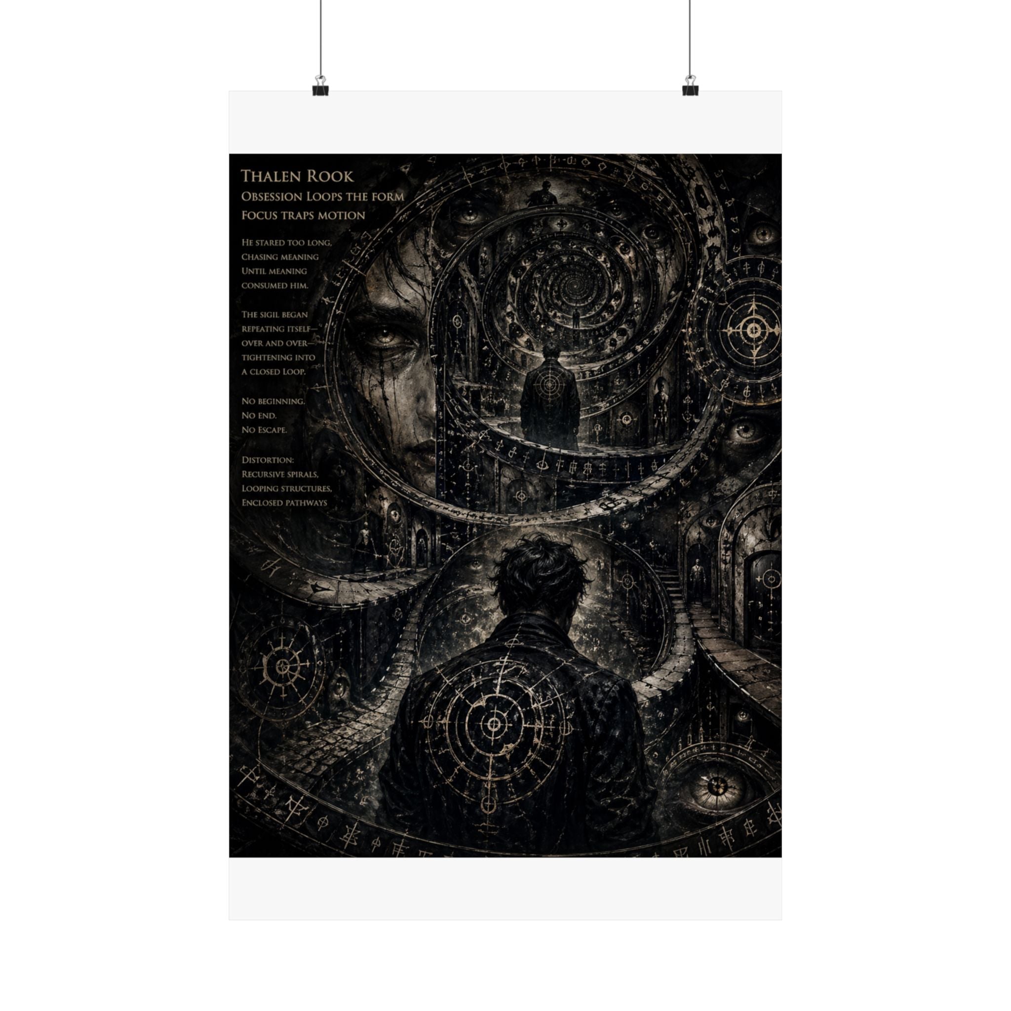 Power Runs Black Dark Surreal Poster — Spiral Dreamscape Matte Vertical Art Print by Power Runs Black