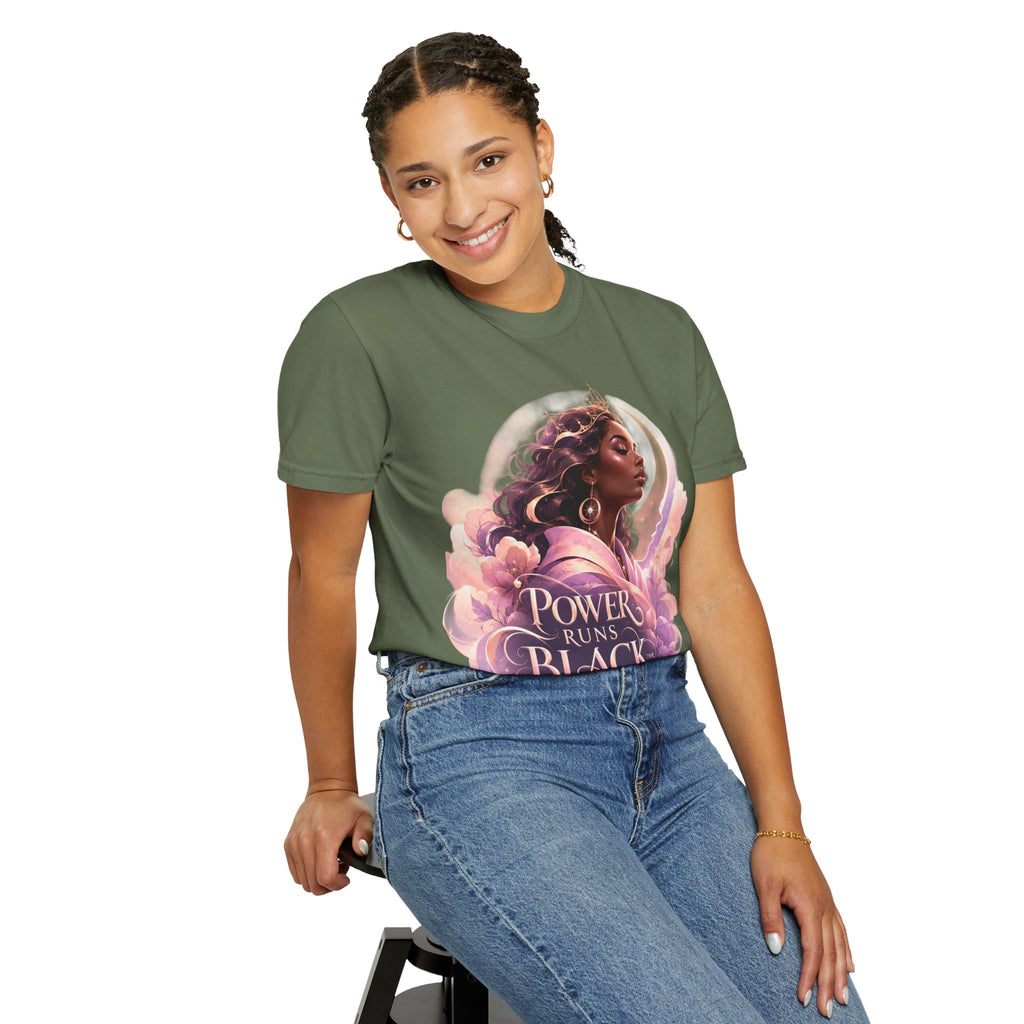 Power Runs Black graphic tee | Black woman portrait, Afro empowerment shirt by Power Runs Black
