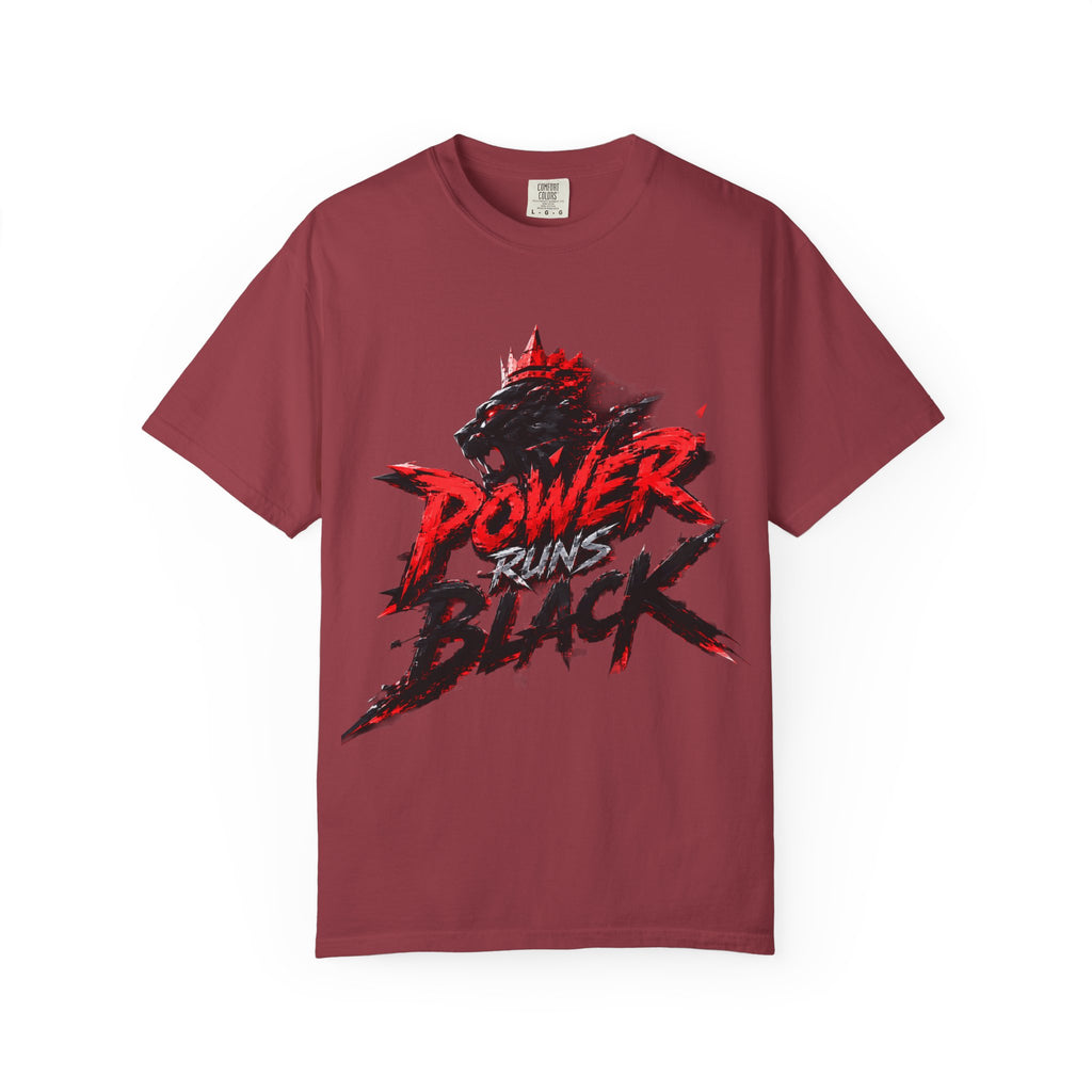 Power Runs Black T-shirt | Wolf Silhouette, Red Black Graphic Tee by Power Runs Black
