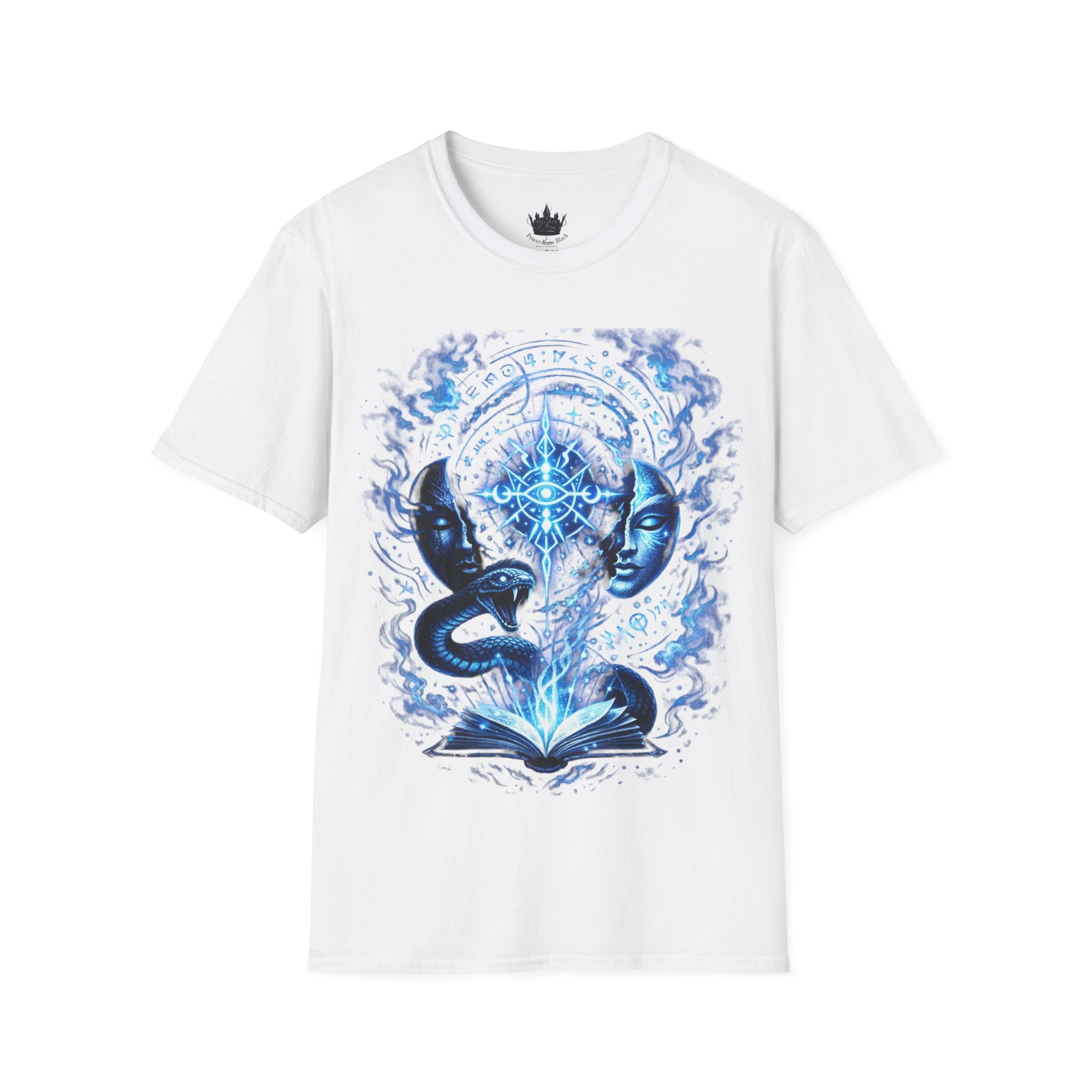 PRB Mystic Oceanic Spell T-Shirt — Blue Serpent & Moon Magic Tee by Power Runs Black