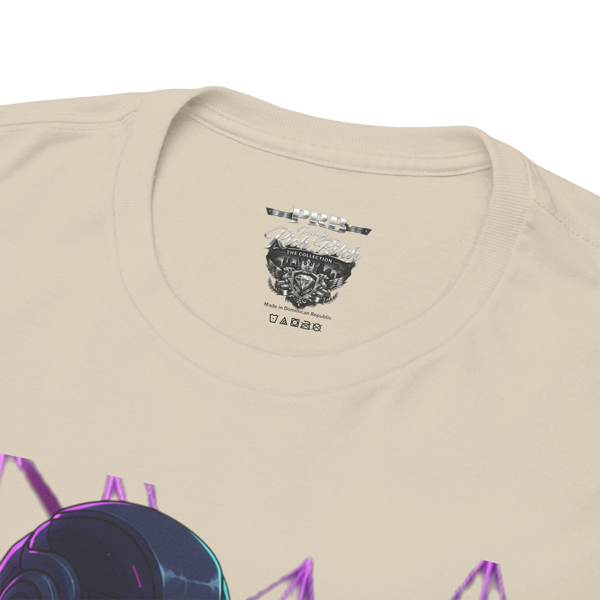 Power Run Black PRB Pretty Rich Bitch The Collection Purple Heart Cyberpunk Knight T-Shirt | Futuristic Armor Sci‑Fi Tee by Printify