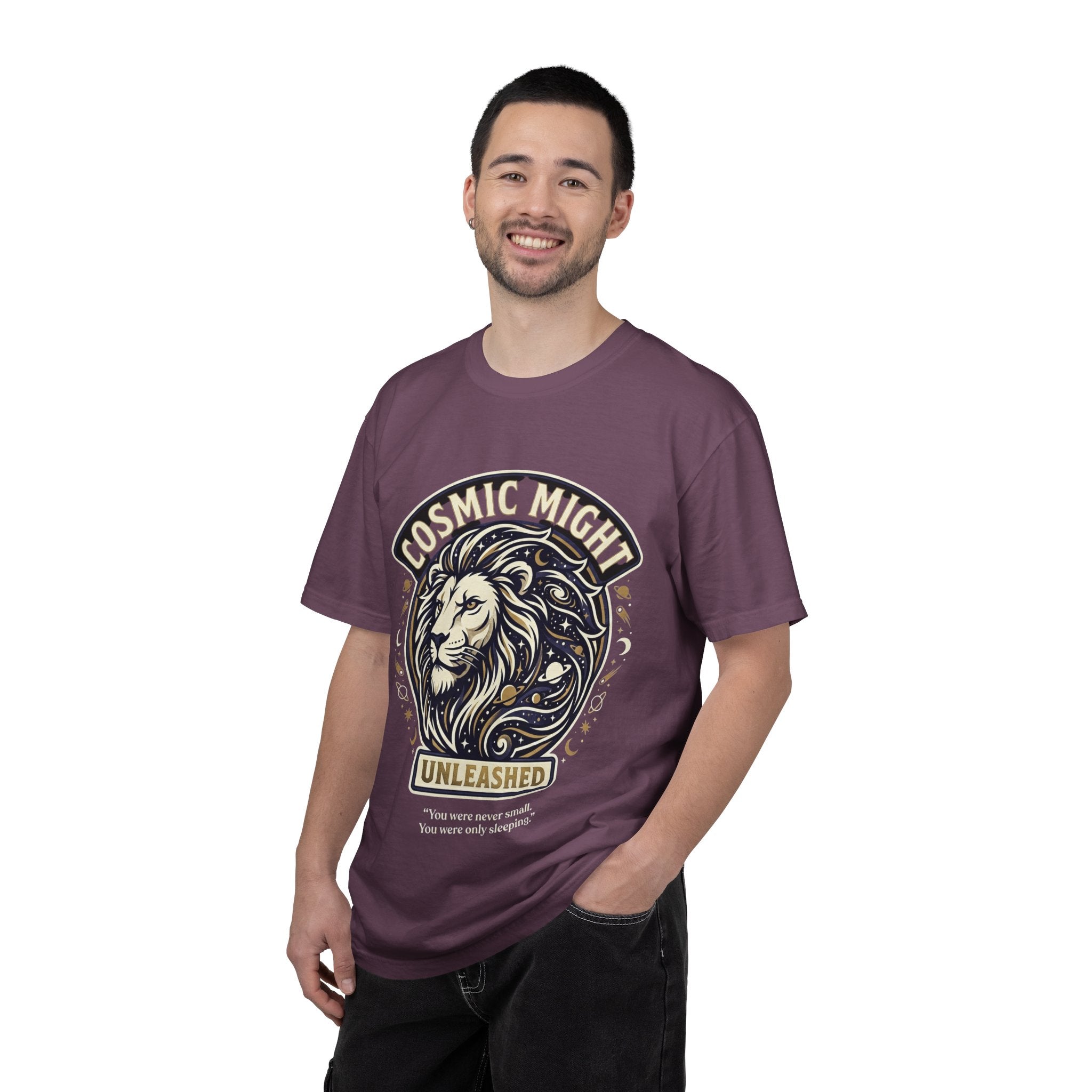PRB Starforged Flex Cosmic Might Unleashed Lion Graphic T-Shirt — "Unleashed" Inspirational Lion Tee by Power Runs Black