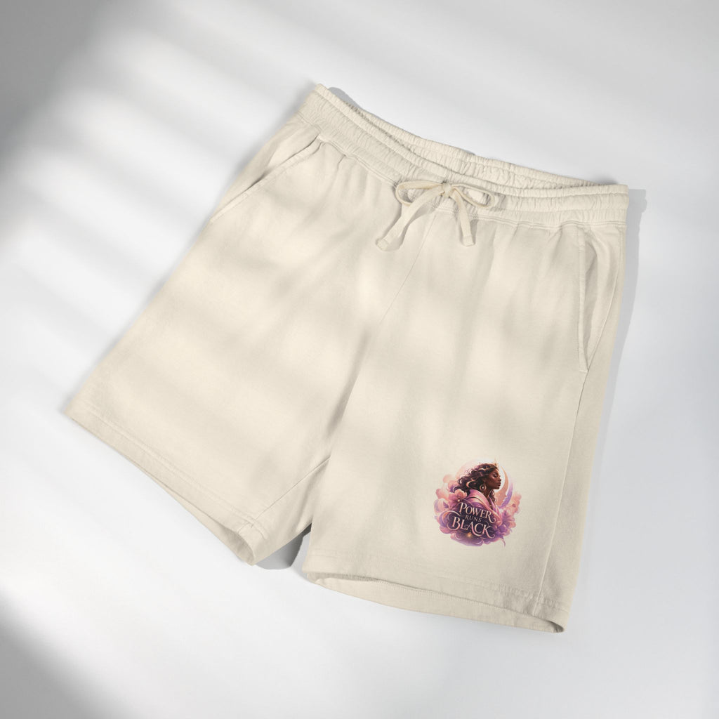 Power Runs Black Spirit Graphic Sweat Shorts — Cozy Lightweight Fleece Lounge Shorts by Printify