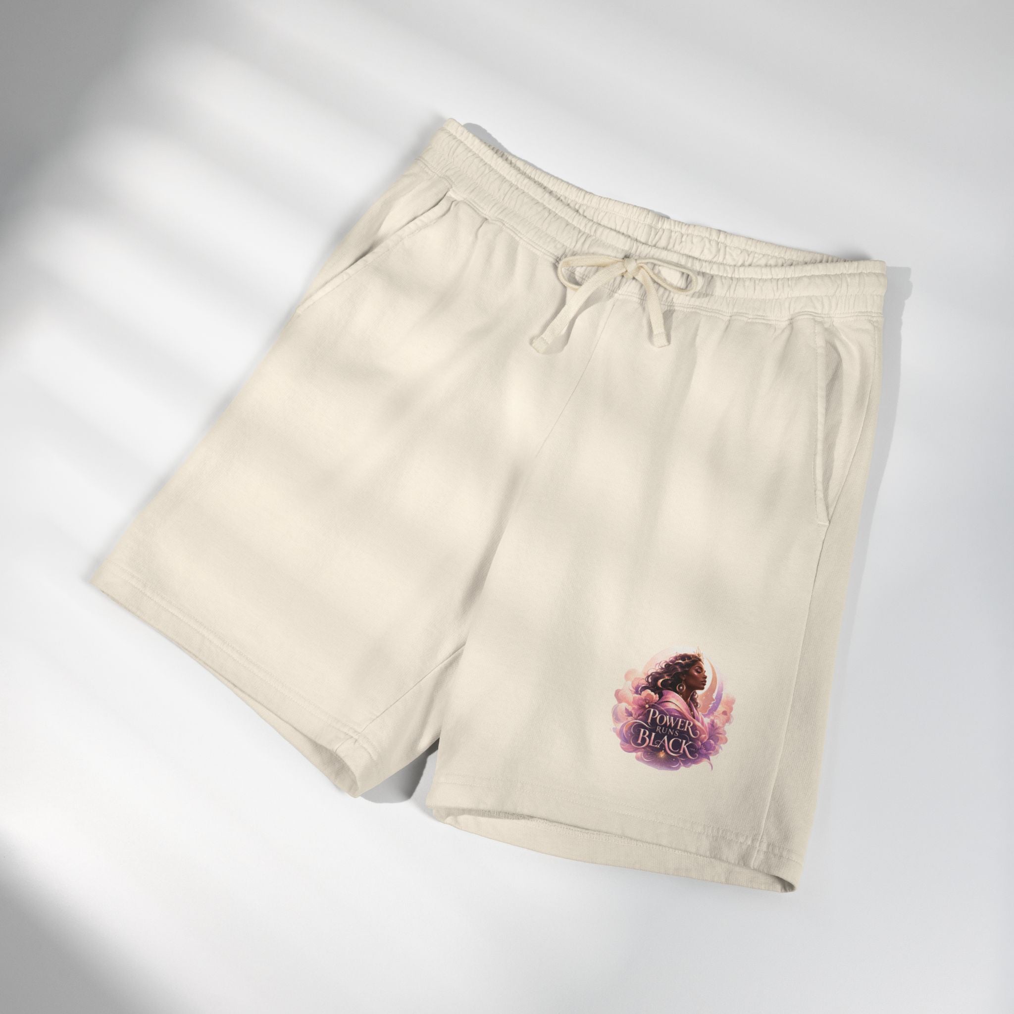 Power Runs Black Spirit Graphic Sweat Shorts — Cozy Lightweight Fleece Lounge Shorts by Printify