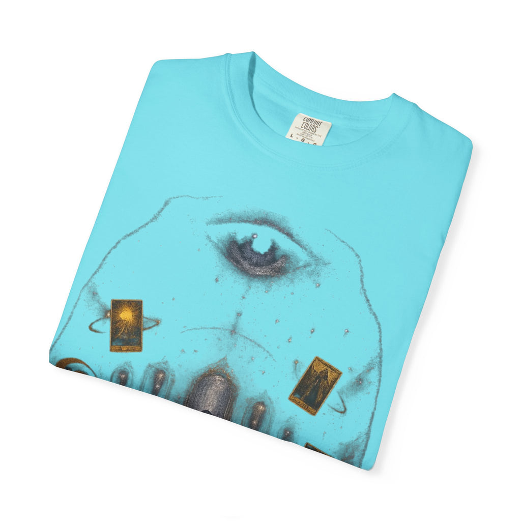 PRB Occult Tarot Skull T-Shirt — Mystic Eye & Shadow Figure Graphic by Power Runs Black