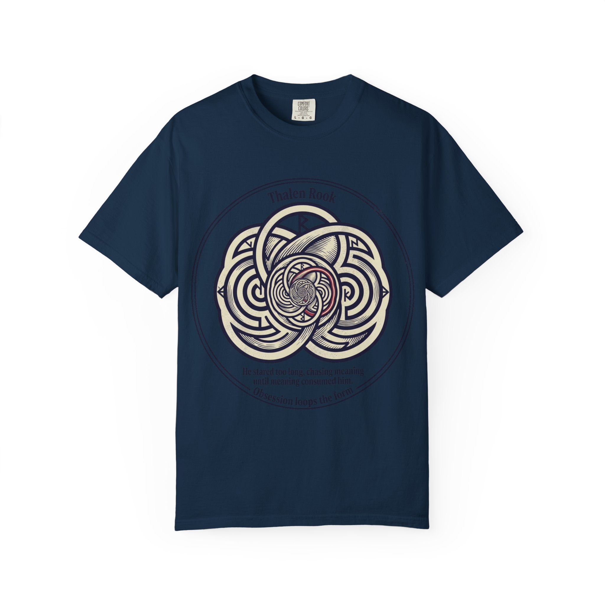 Power Runs Black PRB Thalen Rook Celtic Knot Graphic T-Shirt — "He stared too long..." Quote Tee by Power Runs Black