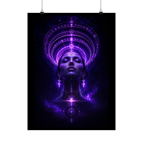 Power Runs Black Cosmic Goddess Poster — Purple Spiritual Wall Art Matte Vertical Print by Power Runs Black