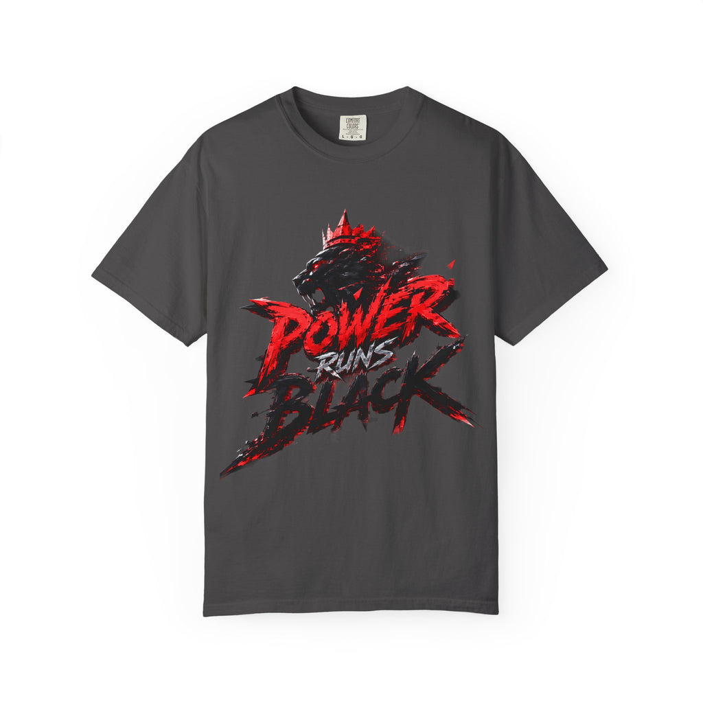 Power Runs Black T-shirt | Wolf Silhouette, Red Black Graphic Tee by Power Runs Black