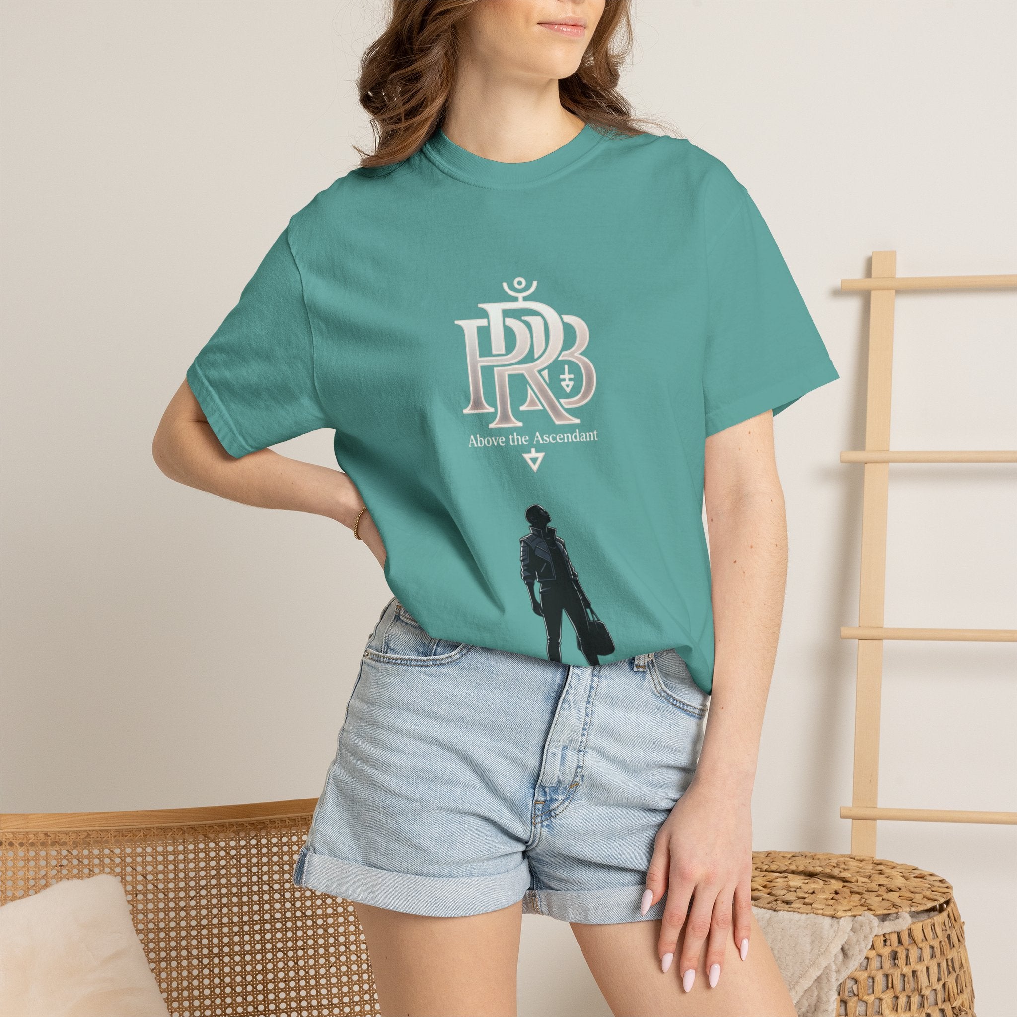 Printify Silhouette Logo T‑Shirt — Minimalist Dressed Figure & PRD Monogram - T-Shirt