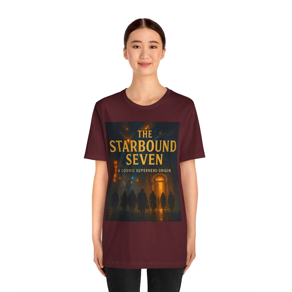 Power Runs Black PRB The Starbound Seven Tee – Retro Cosmic Superhero Poster Shirt by Power Runs Black