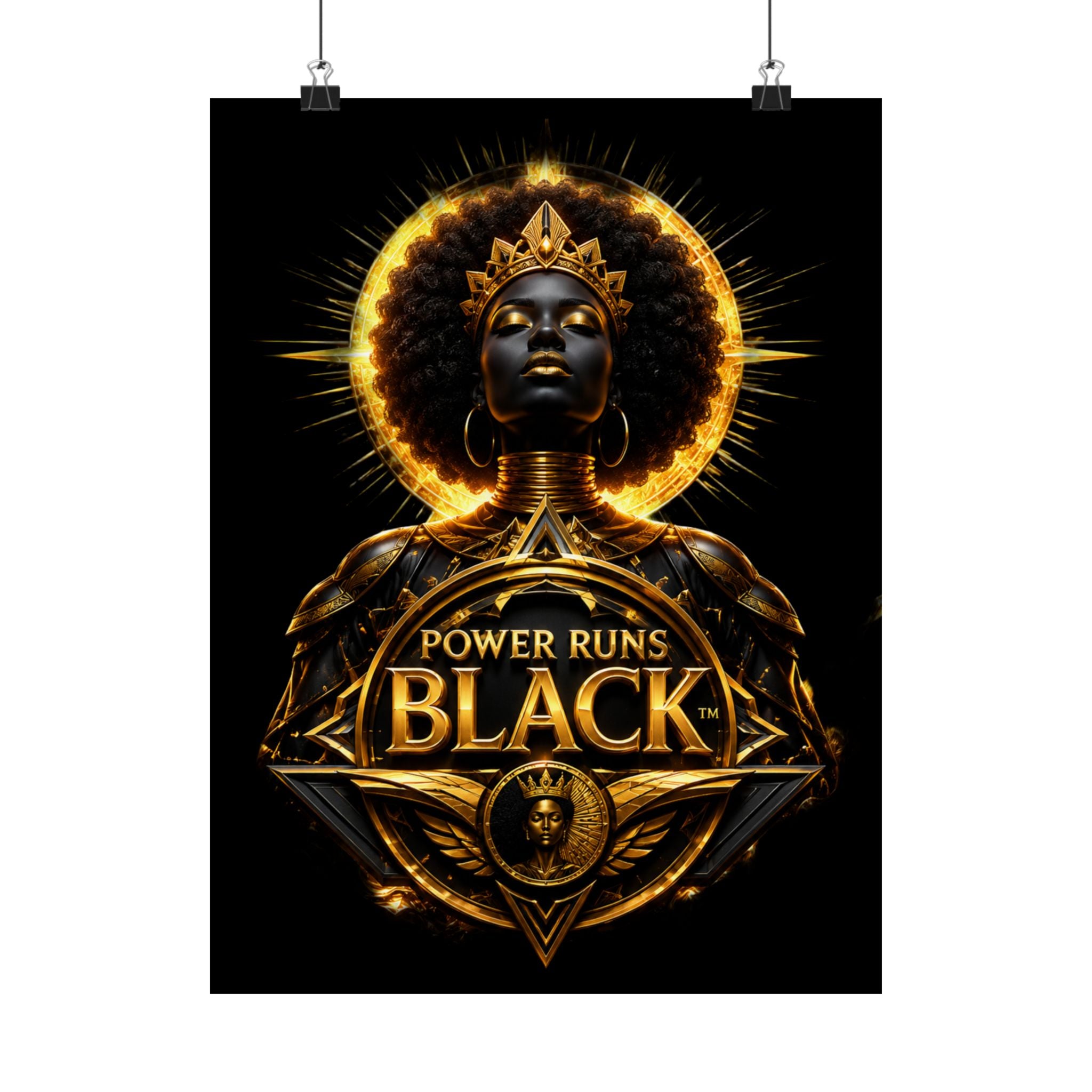 Power Runs Black Matte Poster — "Power Runs Black" Afrocentric Goddess Wall Art by Power Runs Black