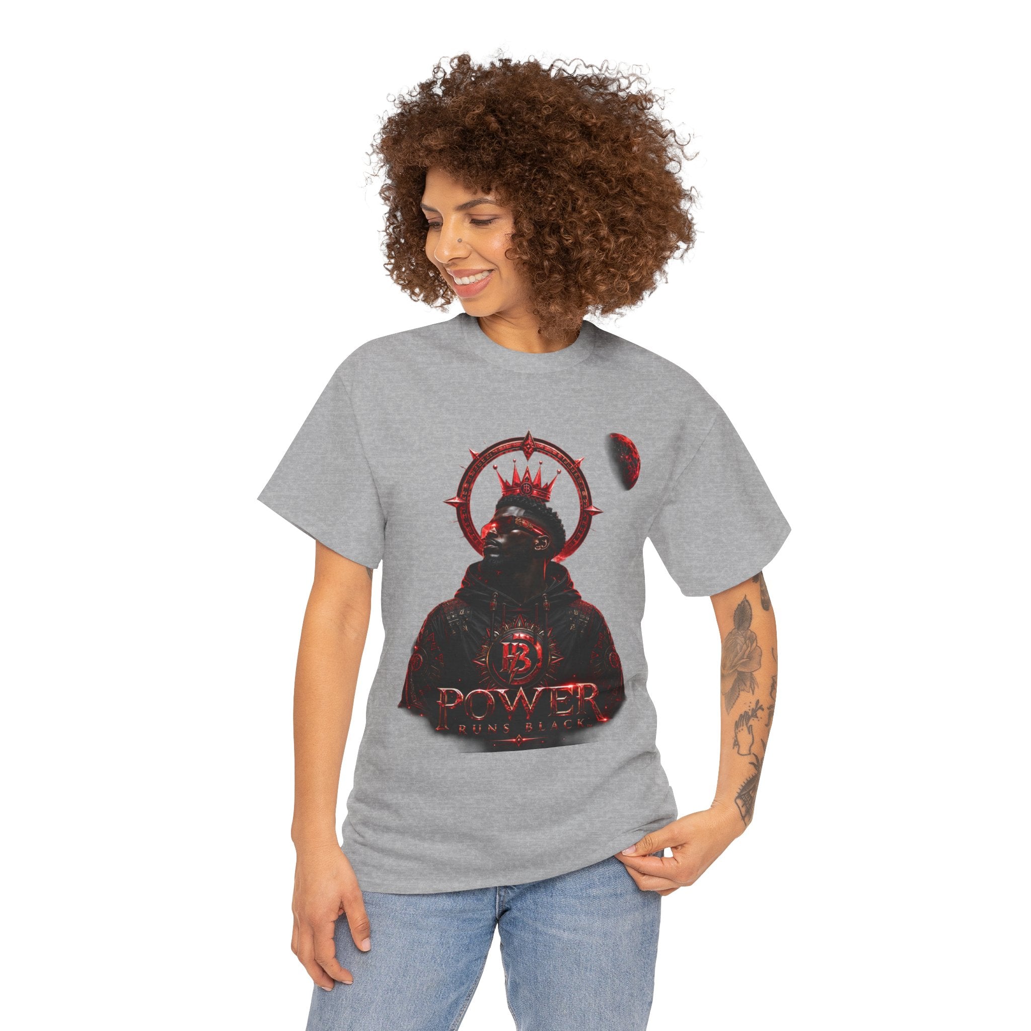 Power Runs Black Red Angel Graphics Tee by Printify