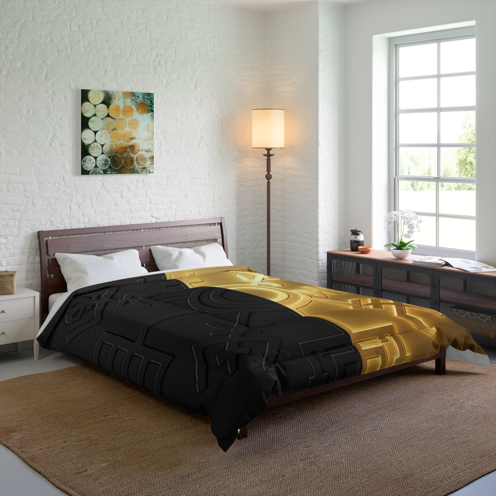 Power Runs Black PRB Gold & Black Nordic Rune Comforter – Viking Symbol Duvet Cover by Printify