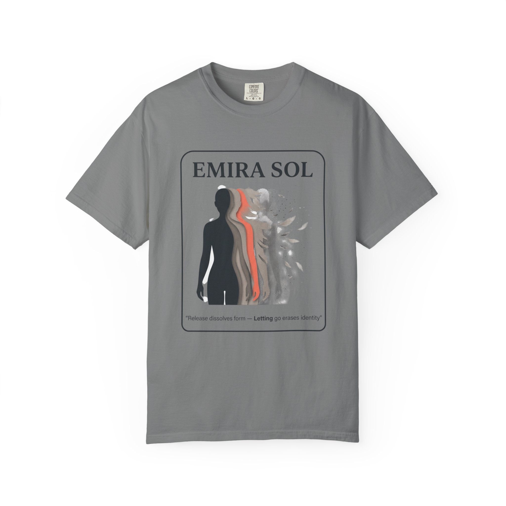Power Runs Black PRB Emira Sol Graphic T-Shirt — Silhouette Art "Release Shadows" Tee by Printify