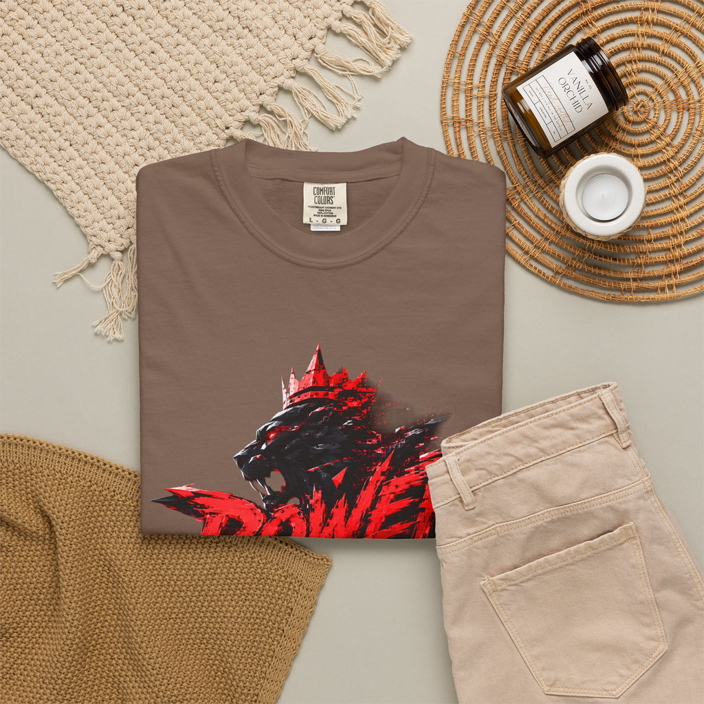 Power Runs Black T-shirt | Wolf Silhouette, Red Black Graphic Tee by Power Runs Black