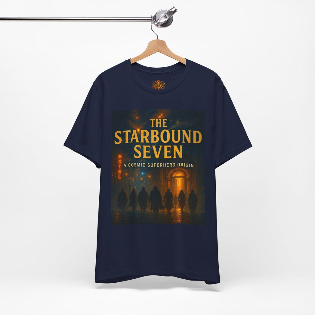 Power Runs Black PRB The Starbound Seven Tee – Retro Cosmic Superhero Poster Shirt by Power Runs Black
