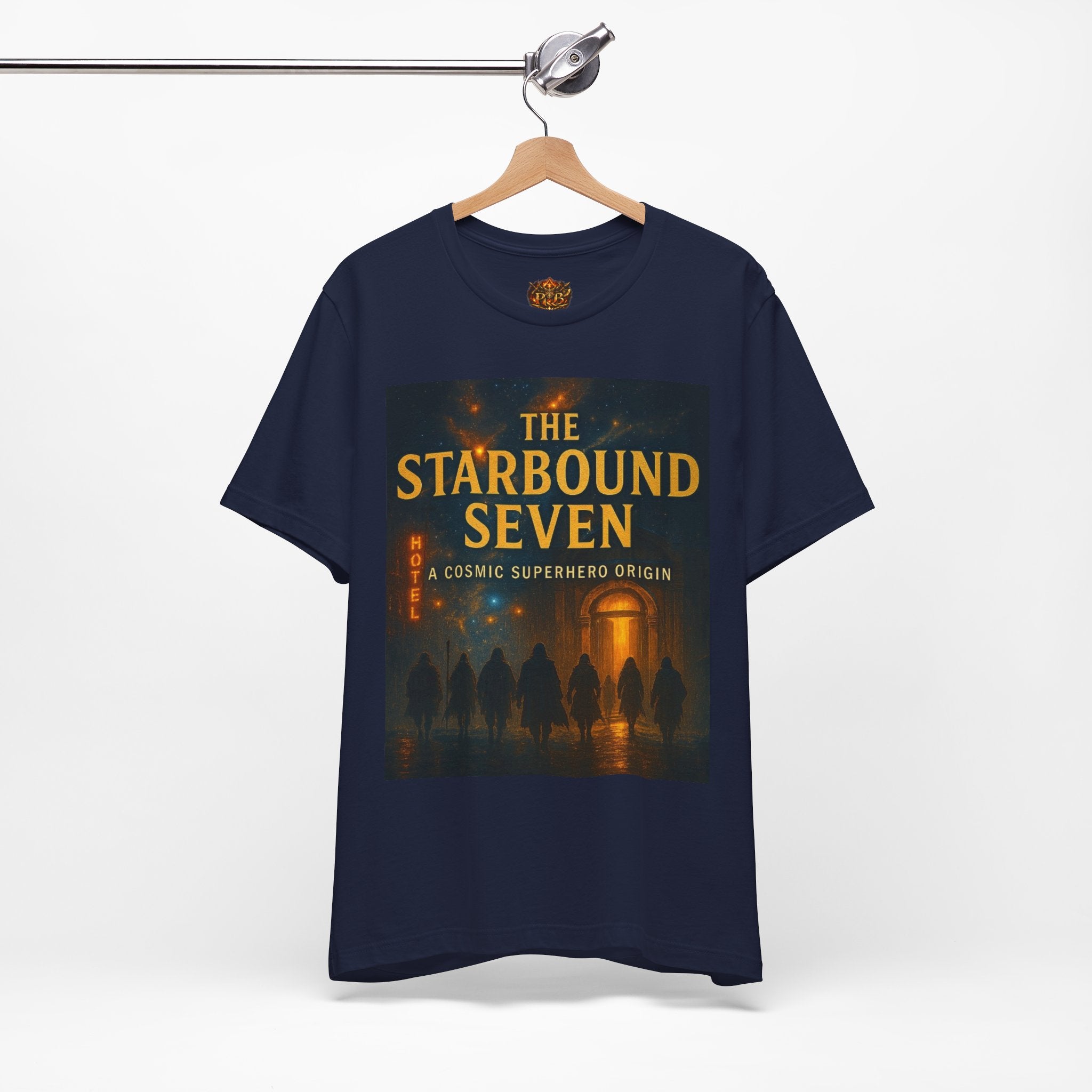 Power Runs Black PRB The Starbound Seven Tee – Retro Cosmic Superhero Poster Shirt by Power Runs Black