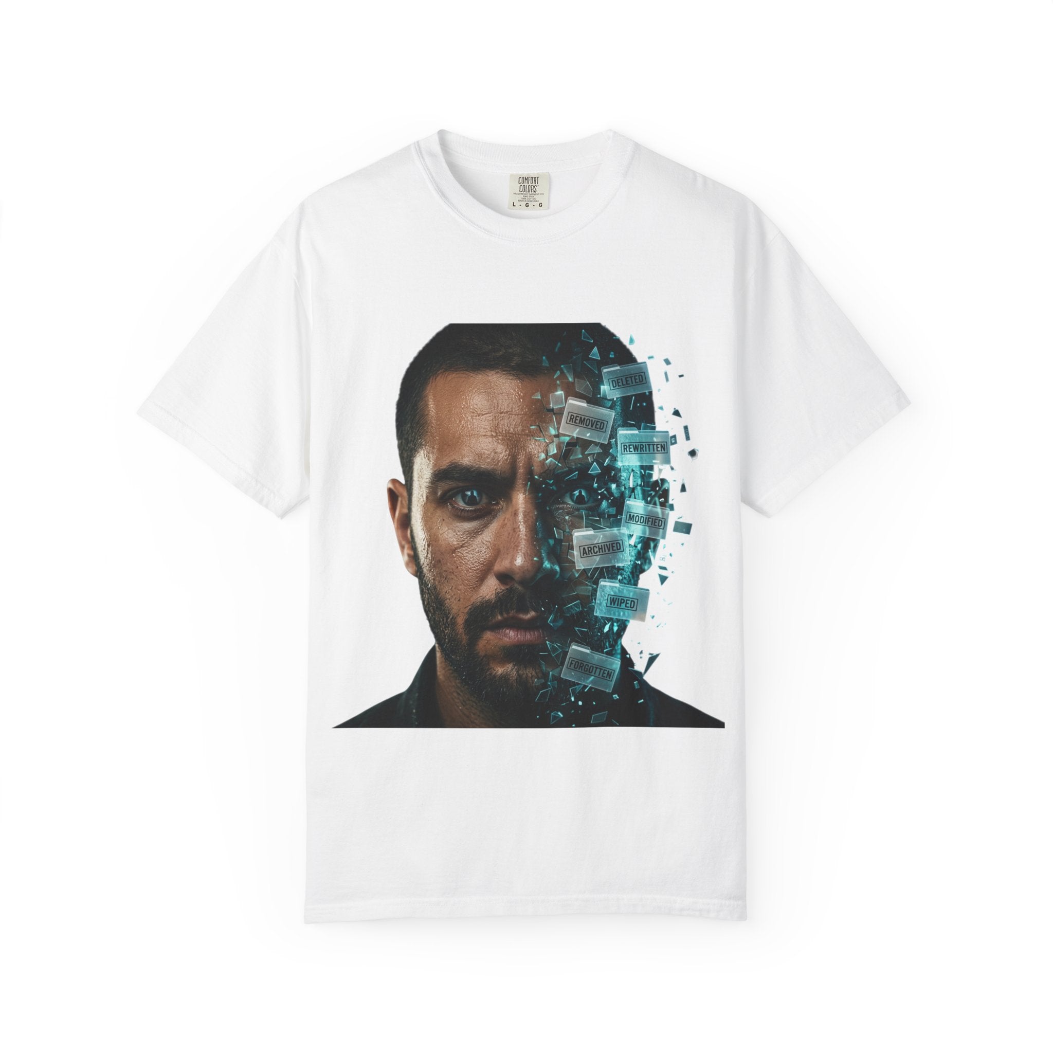 Syndication Loop Cyberpunk Portrait Tee — Tech-Noir Graphic T-Shirt | Power Runs Black by Printify