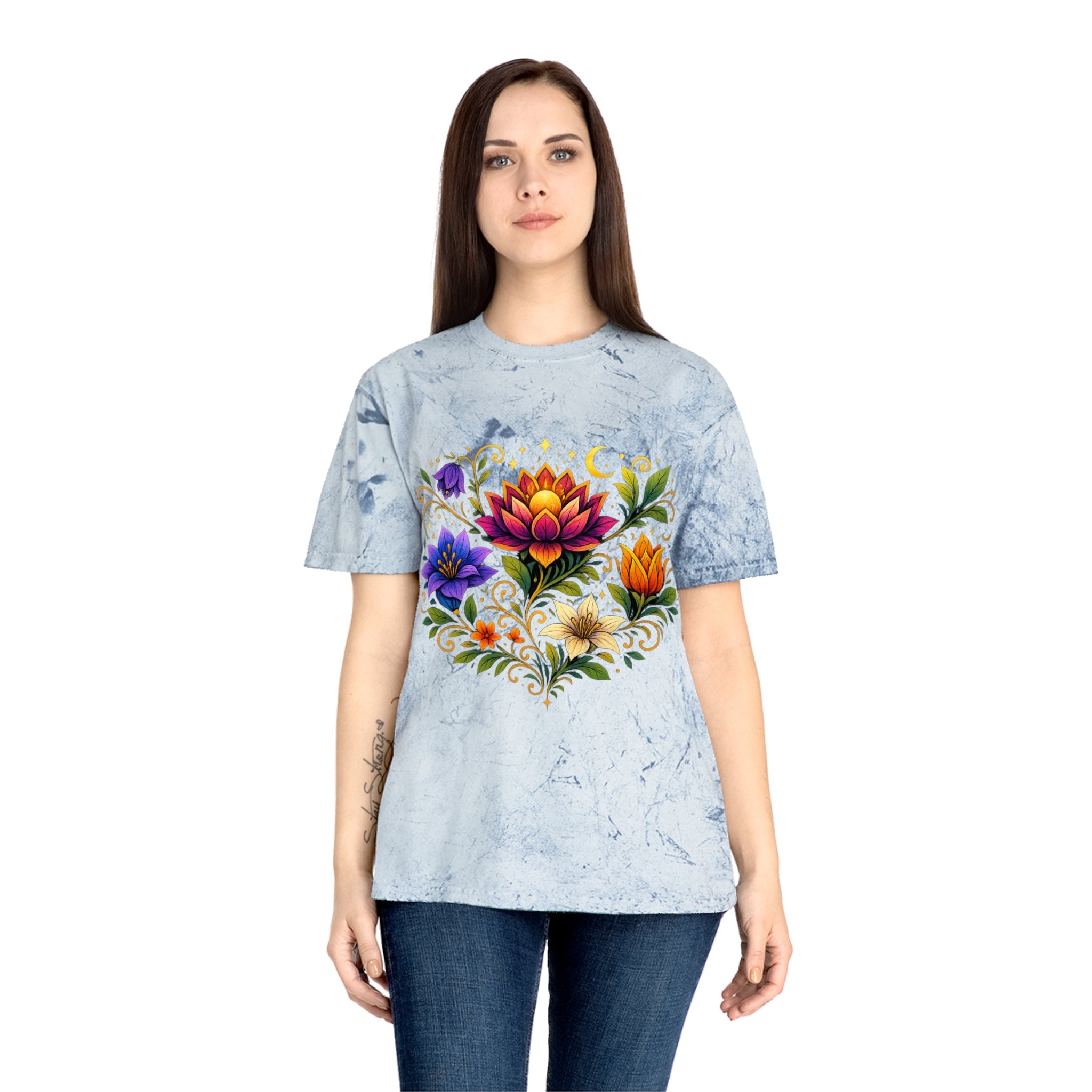 Pretty Rich Bitch by PRB Vibrant Lotus Bouquet T-Shirt | Floral Watercolor Bloom Tee by Power Runs Black