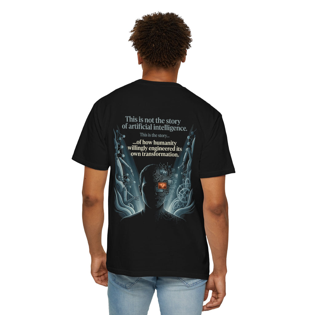 Power Runs Black AI Fusion Graphic T-Shirt — "The Core Age" Split Face Design by Power Runs Black