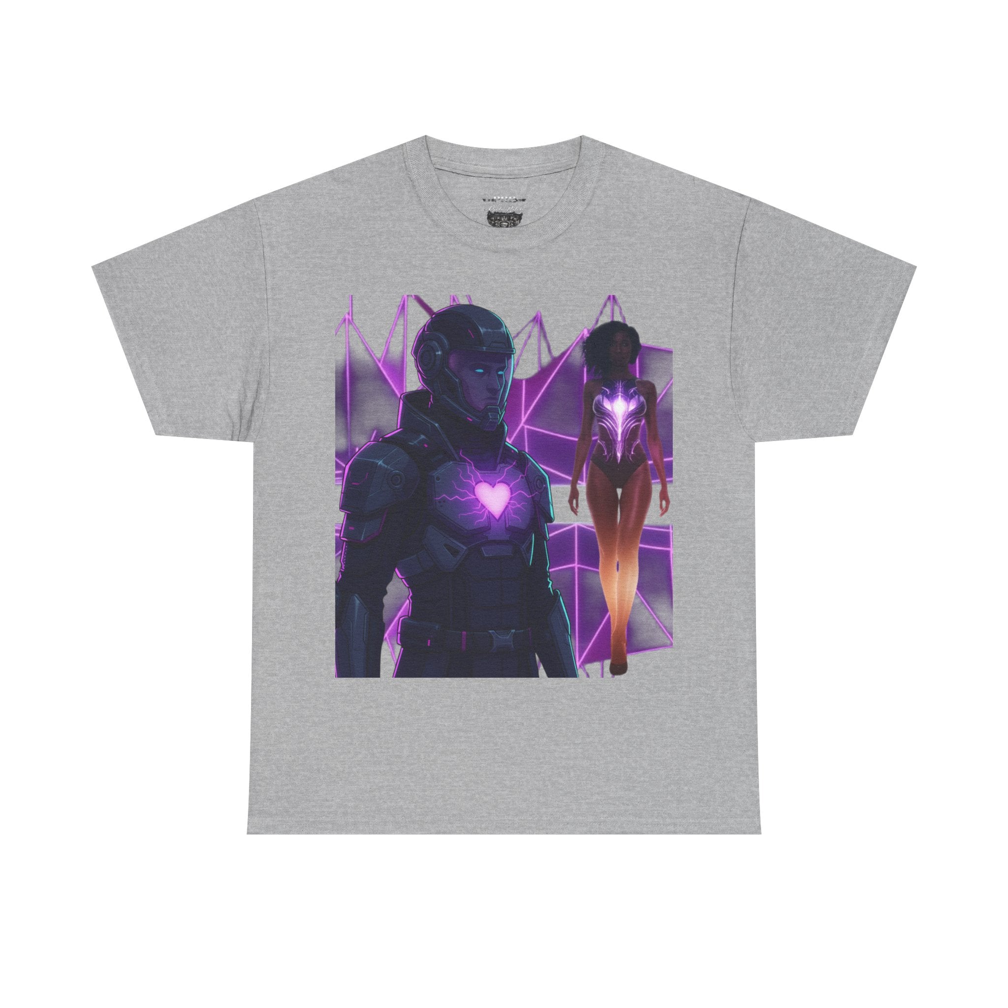 Power Run Black PRB Pretty Rich Bitch The Collection Purple Heart Cyberpunk Knight T-Shirt | Futuristic Armor Sci‑Fi Tee by Printify