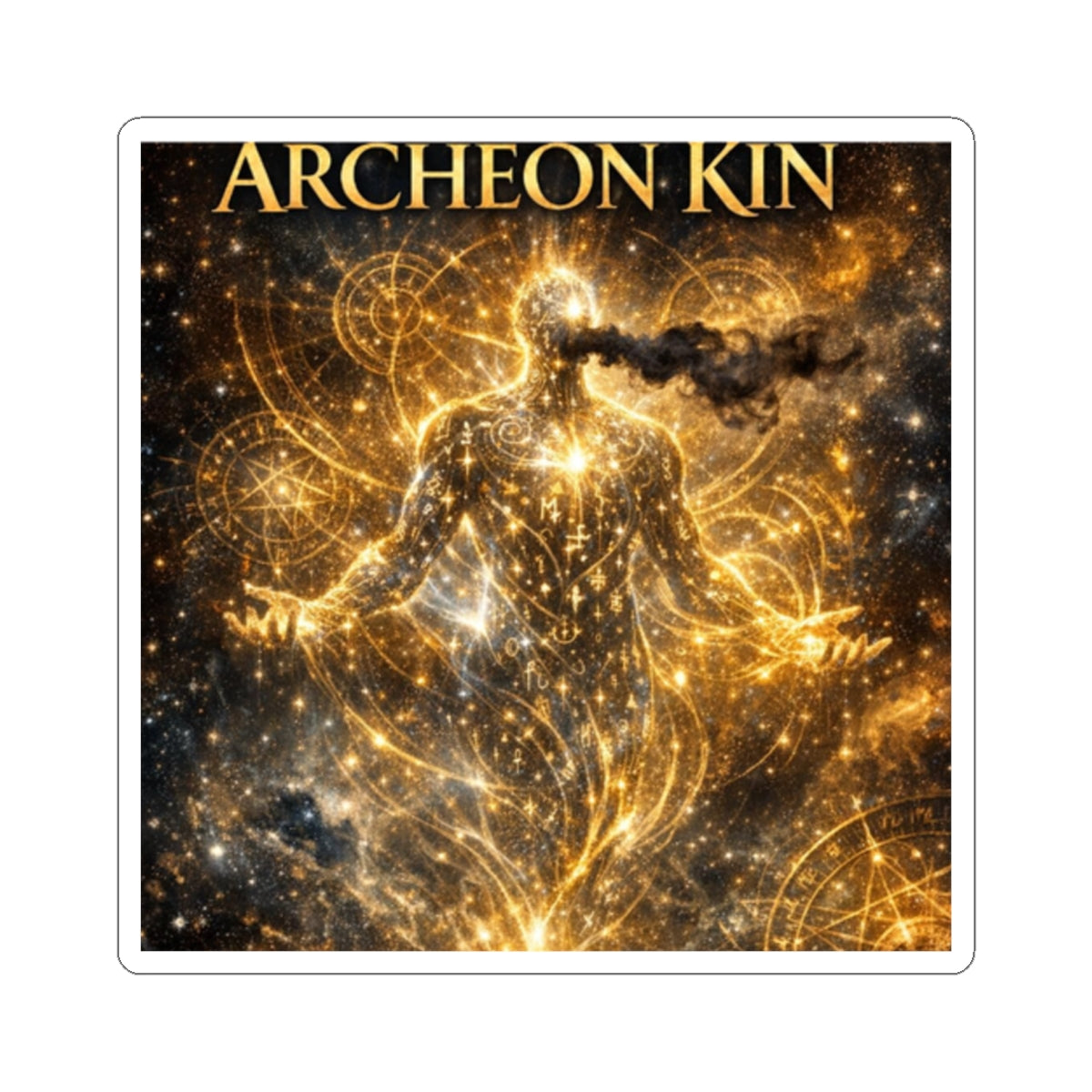 Power Runs Black PRB Archeon Kin Cosmic Spiritual Sticker — Golden Astral Figure Kiss-Cut by Printify