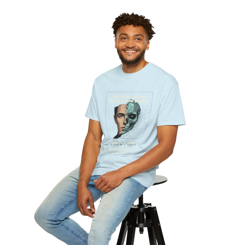 Power Runs Black AI Fusion Graphic T-Shirt — "The Core Age" Split Face Design by Power Runs Black