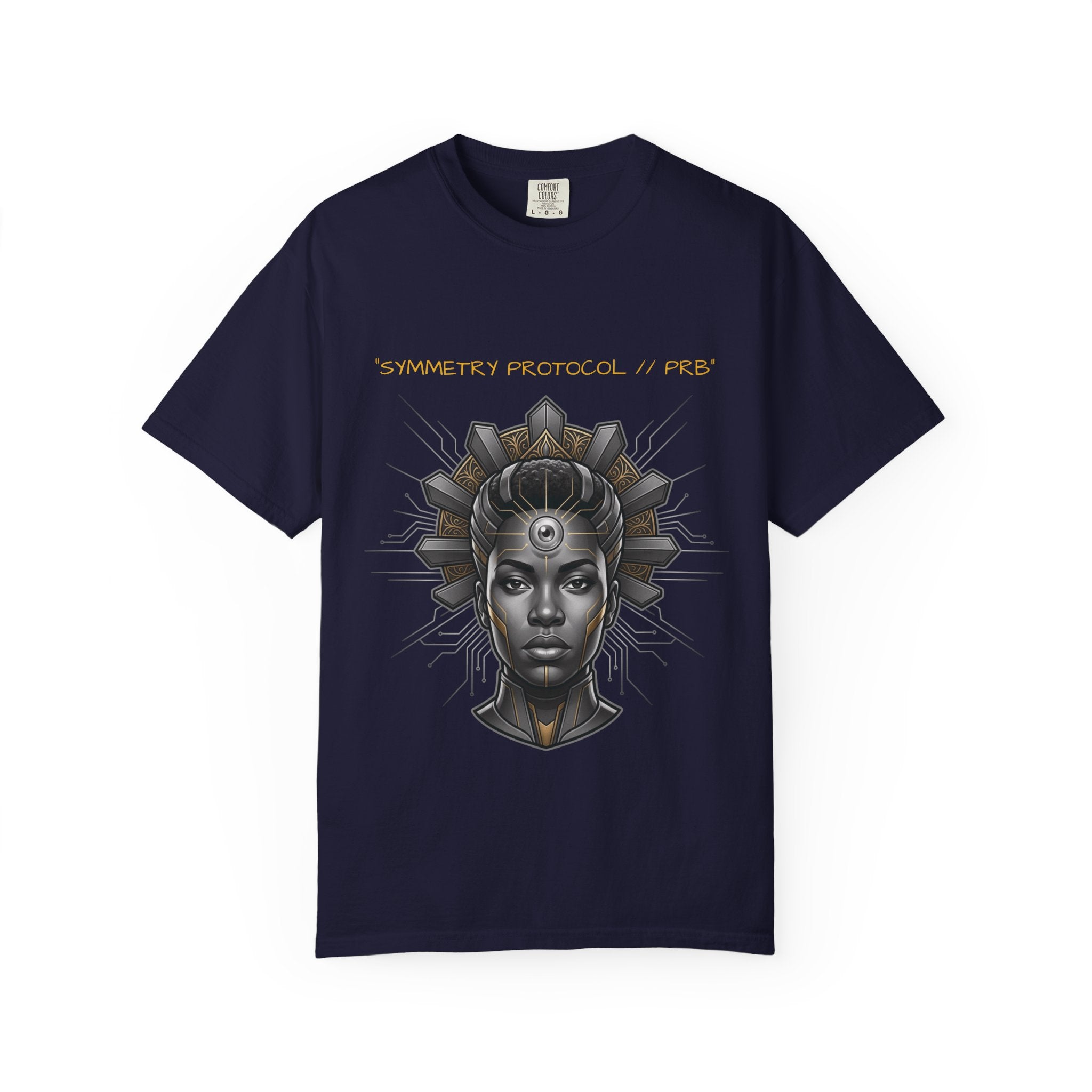 Printify PRB Afrofuturist Crowned Woman T-shirt | Sci‑Fi Portrait Tee - T-Shirt