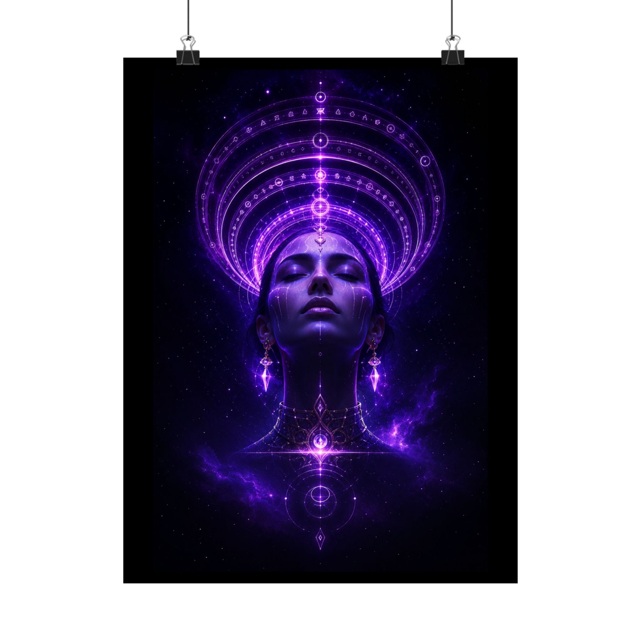Power Runs Black Cosmic Goddess Poster — Purple Spiritual Wall Art Matte Vertical Print by Power Runs Black