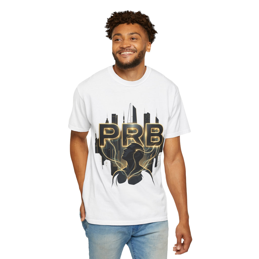 PRB Cityscape Graphic T-Shirt | Black & Gold Urban Streetwear Tee by Printify