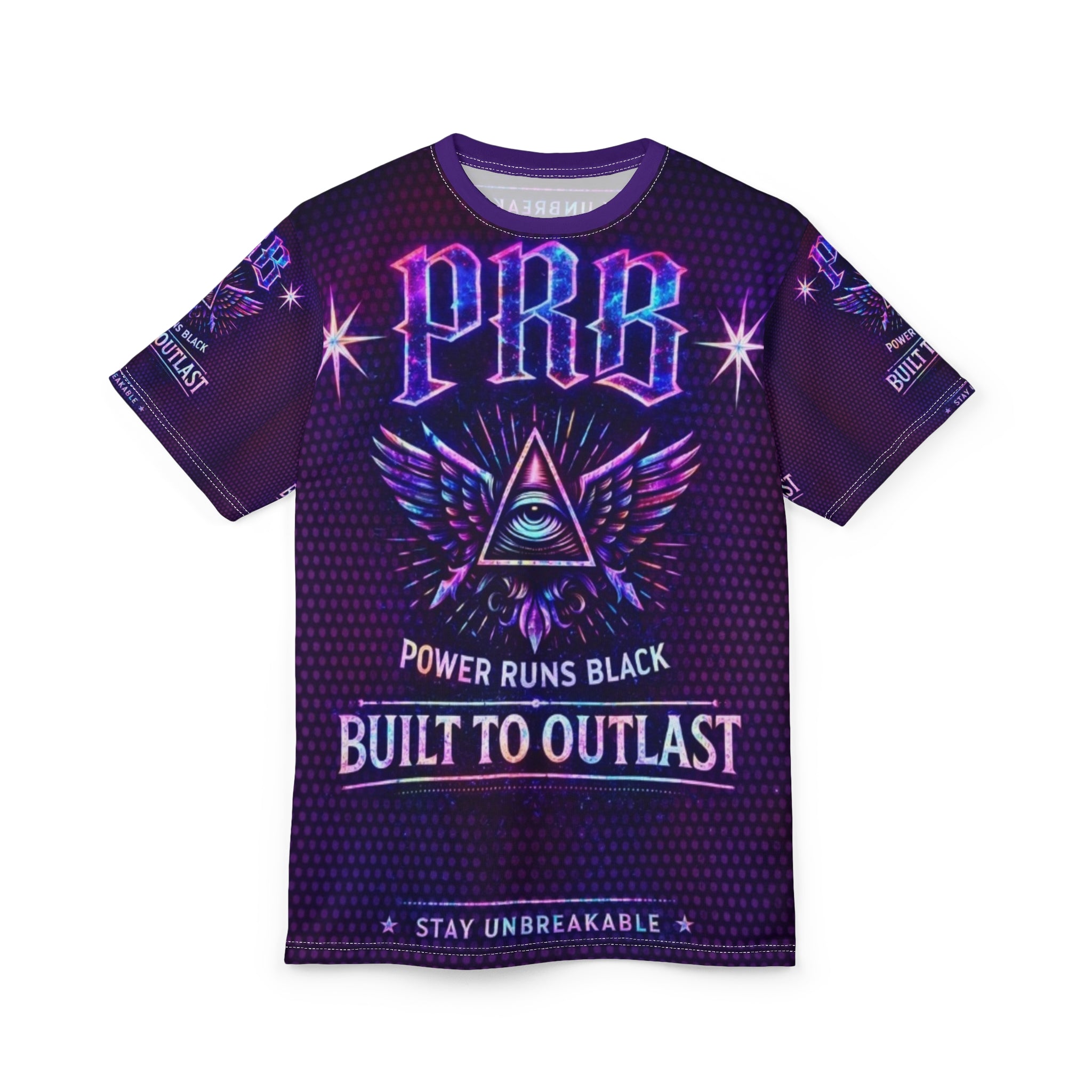 PRB Built to Outlast PRB Graphic Tee — Power Runs Black All-Over Print by Printify