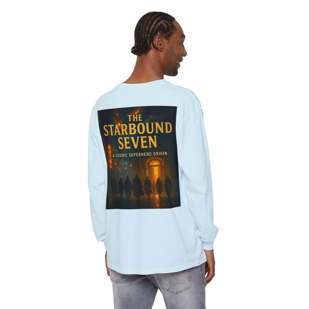 PRB The Starbound Seven graphic long sleeve shirt | cosmic superhero poster by Power Runs Black