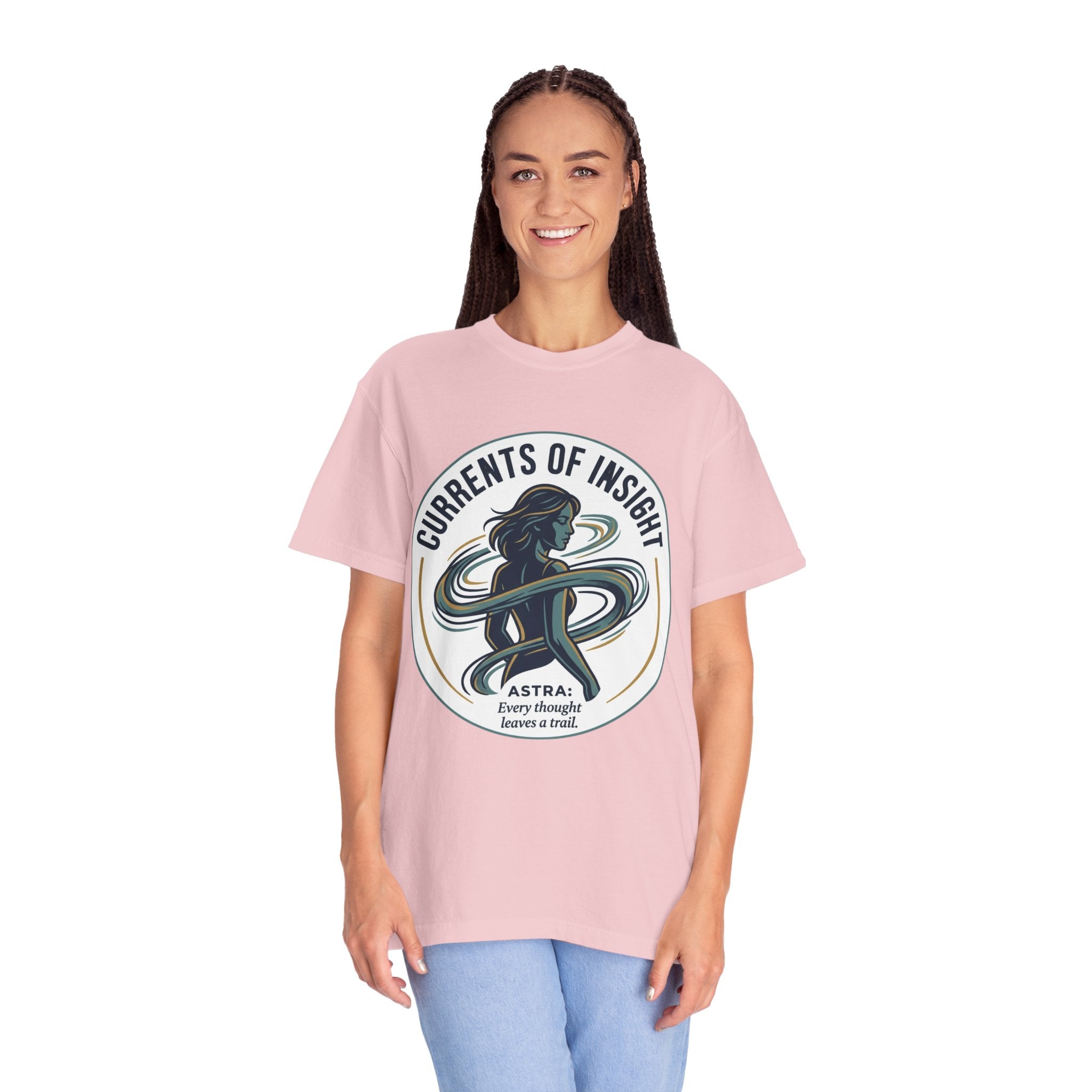 Power Runs Black Currents of Insight T-Shirt — 'Astra: Every thought leaves a trail' Graphic Tee by Power Runs Black