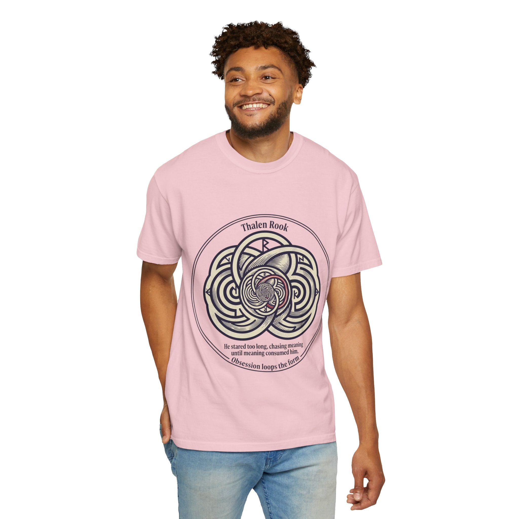 Power Runs Black PRB Thalen Rook Celtic Knot Graphic T-Shirt — "He stared too long..." Quote Tee by Printify