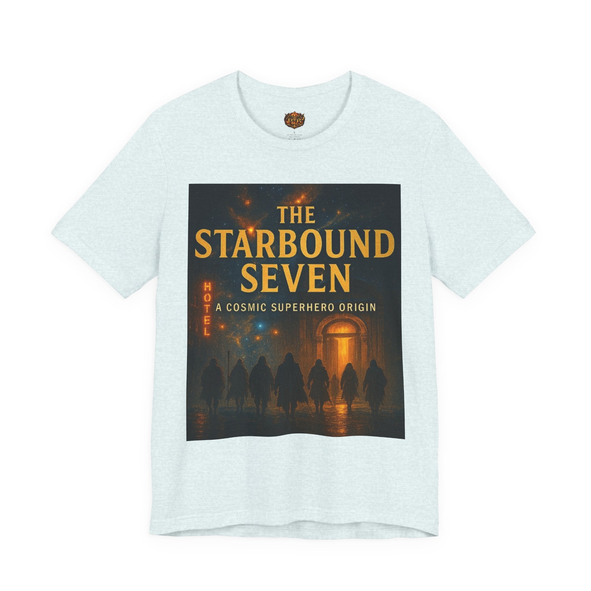 Power Runs Black PRB The Starbound Seven Tee – Retro Cosmic Superhero Poster Shirt by Power Runs Black