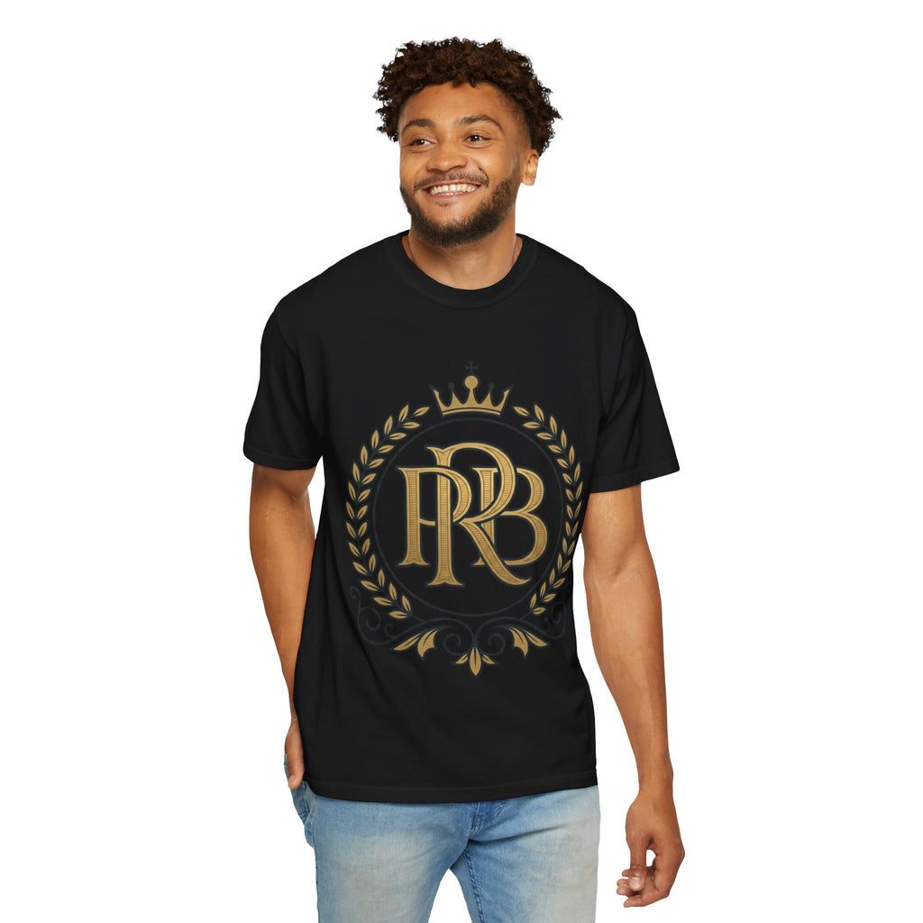 PRB Gold Monogram Crest Graphic T-Shirt | Laurel Crown Emblem Streetwear Tee by Printify