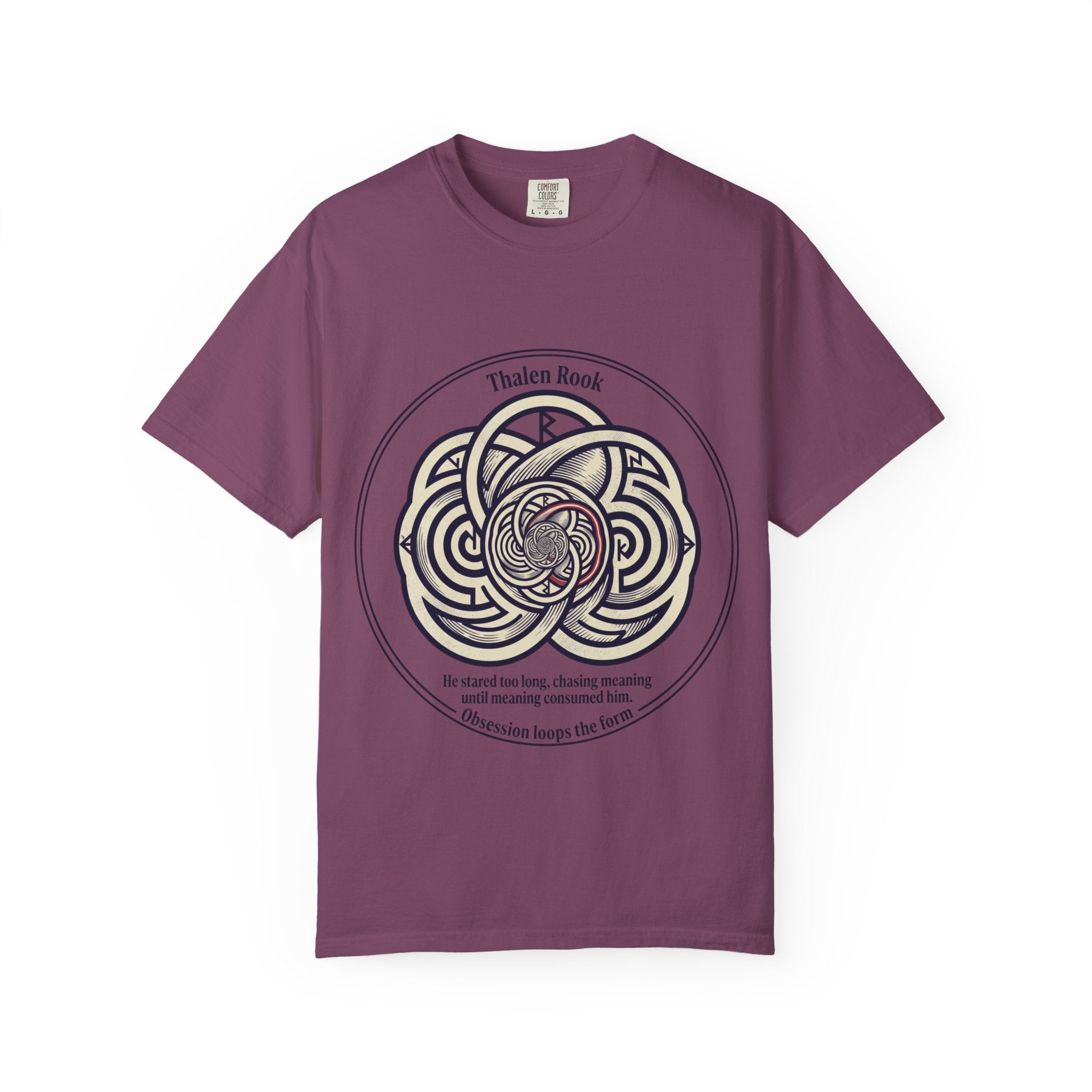 Power Runs Black PRB Thalen Rook Celtic Knot Graphic T-Shirt — "He stared too long..." Quote Tee by Printify