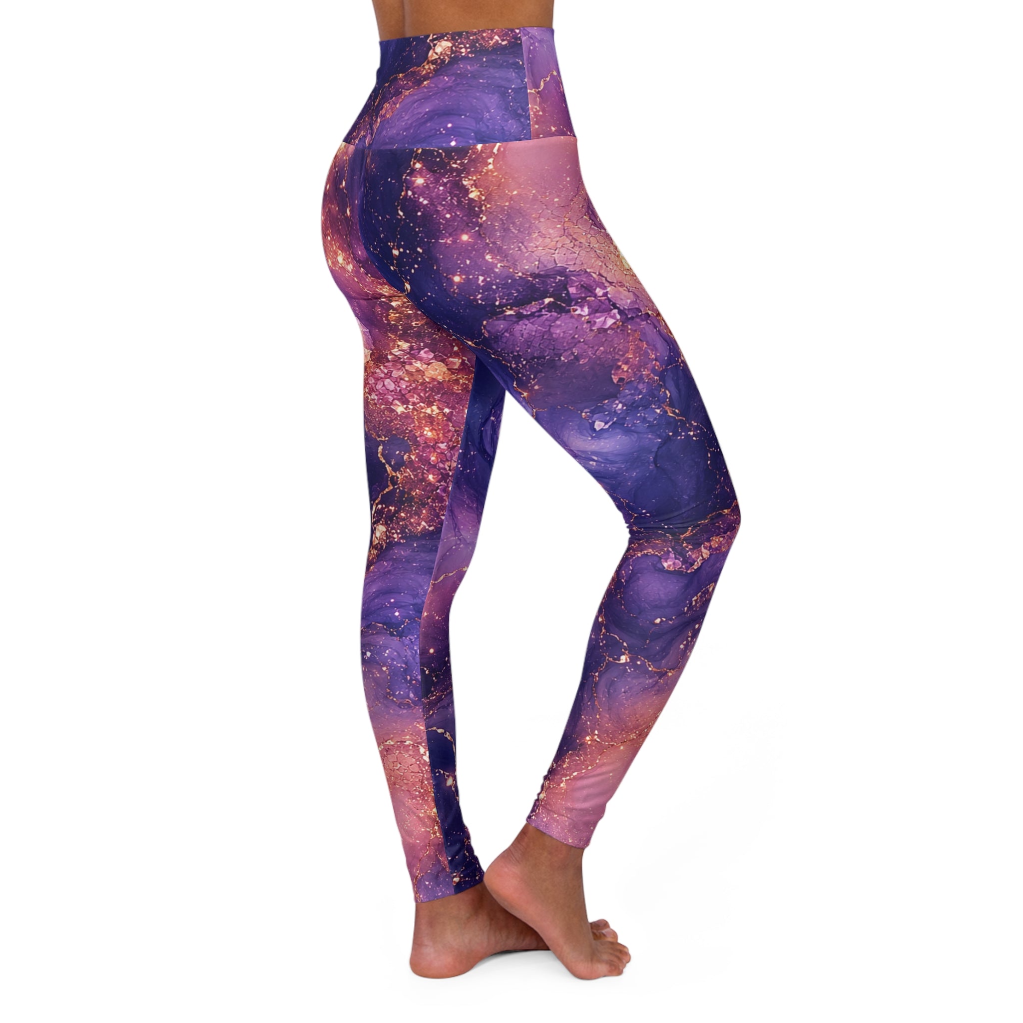 PRB Purple Galaxy Marble Leggings High Waisted Yoga Leggings | Space Swirl Print by Power Runs Black