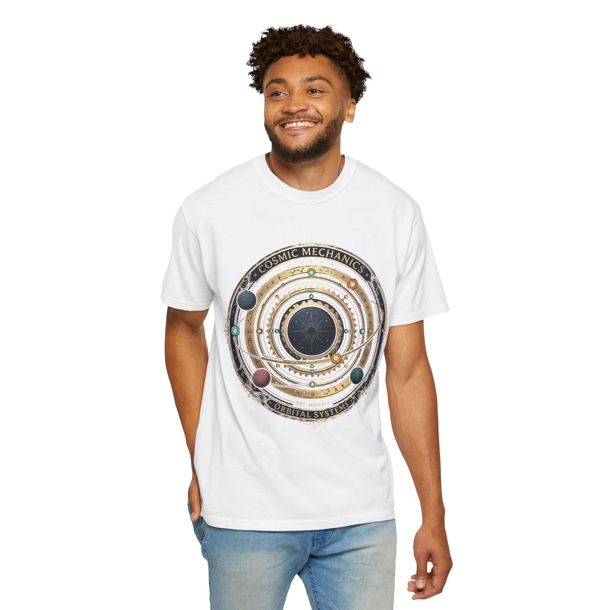 PRB Cosmic Mechanics Solar System Graphic T-Shirt | Planetary Orbit Tee by Printify