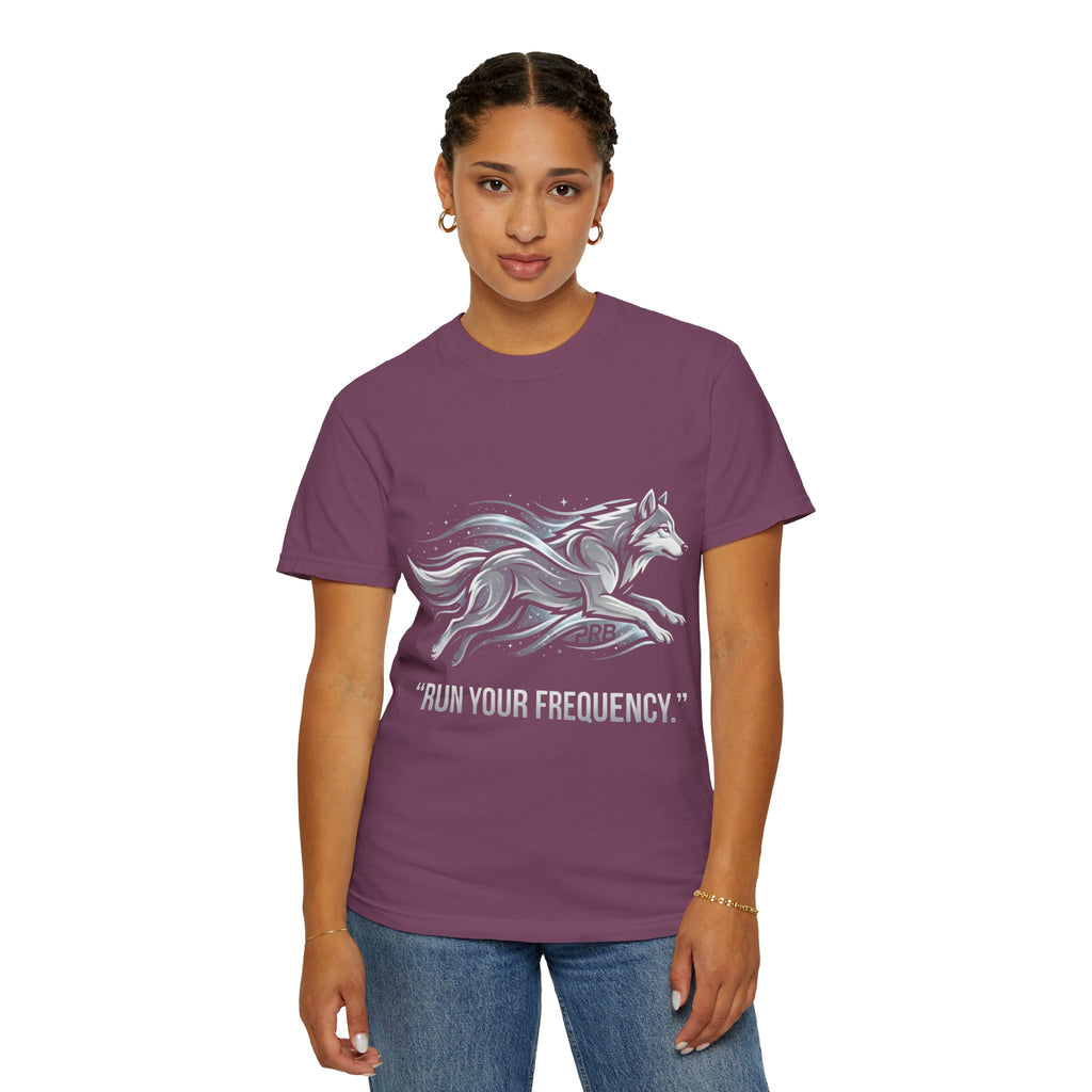 Wolf Graphic T-Shirt — 'Run Your Frequency' Motivational Tee by Printify