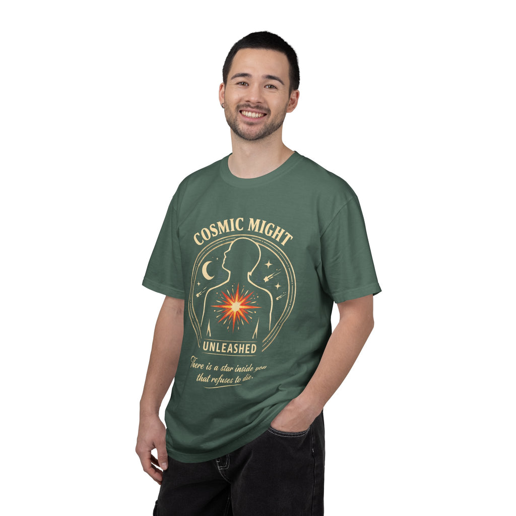 PRB Starforged Flex Cosmic Might T-Shirt — "Unleashed" Astral Heart Graphic Tee by Power Runs Black