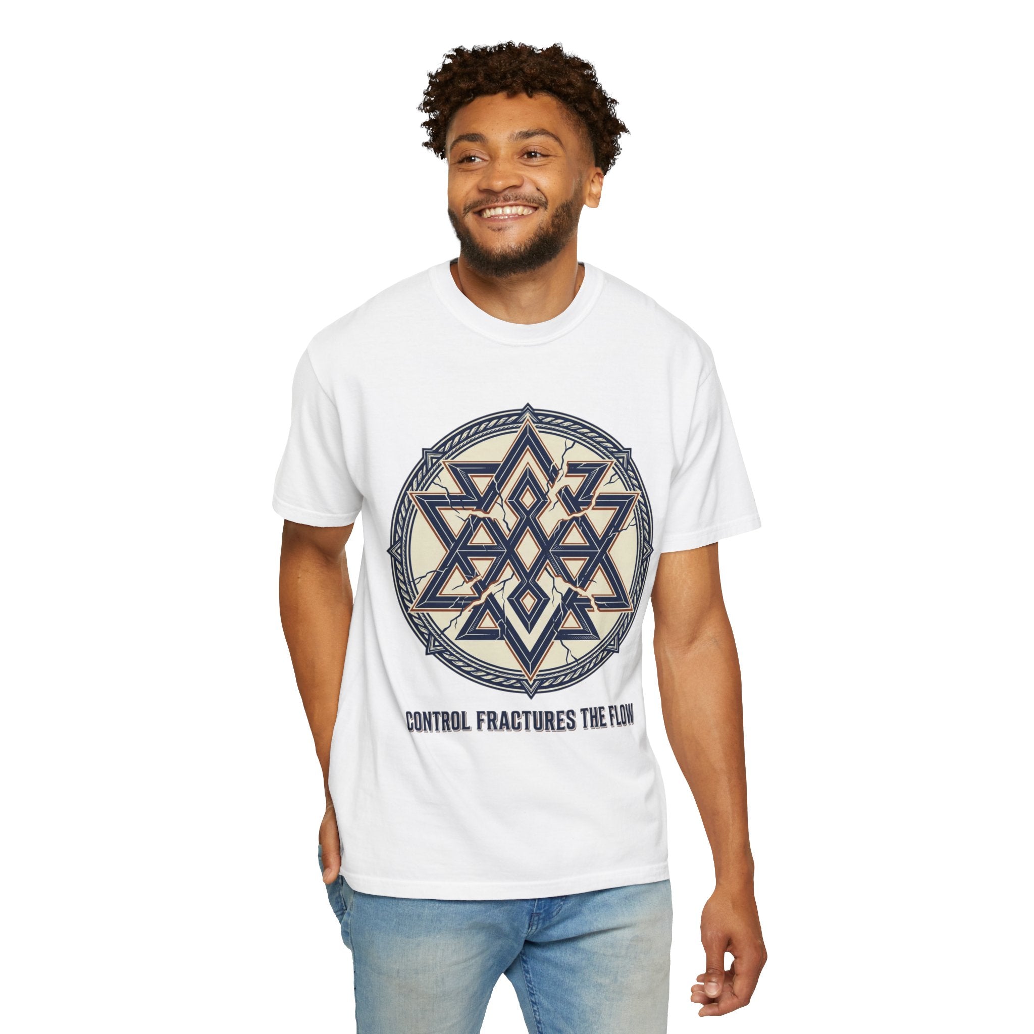 Power Runs Black PRB Geometric Star Mandala T-Shirt — "Control Fractures the Flow" Graphic Tee by Power Runs Black